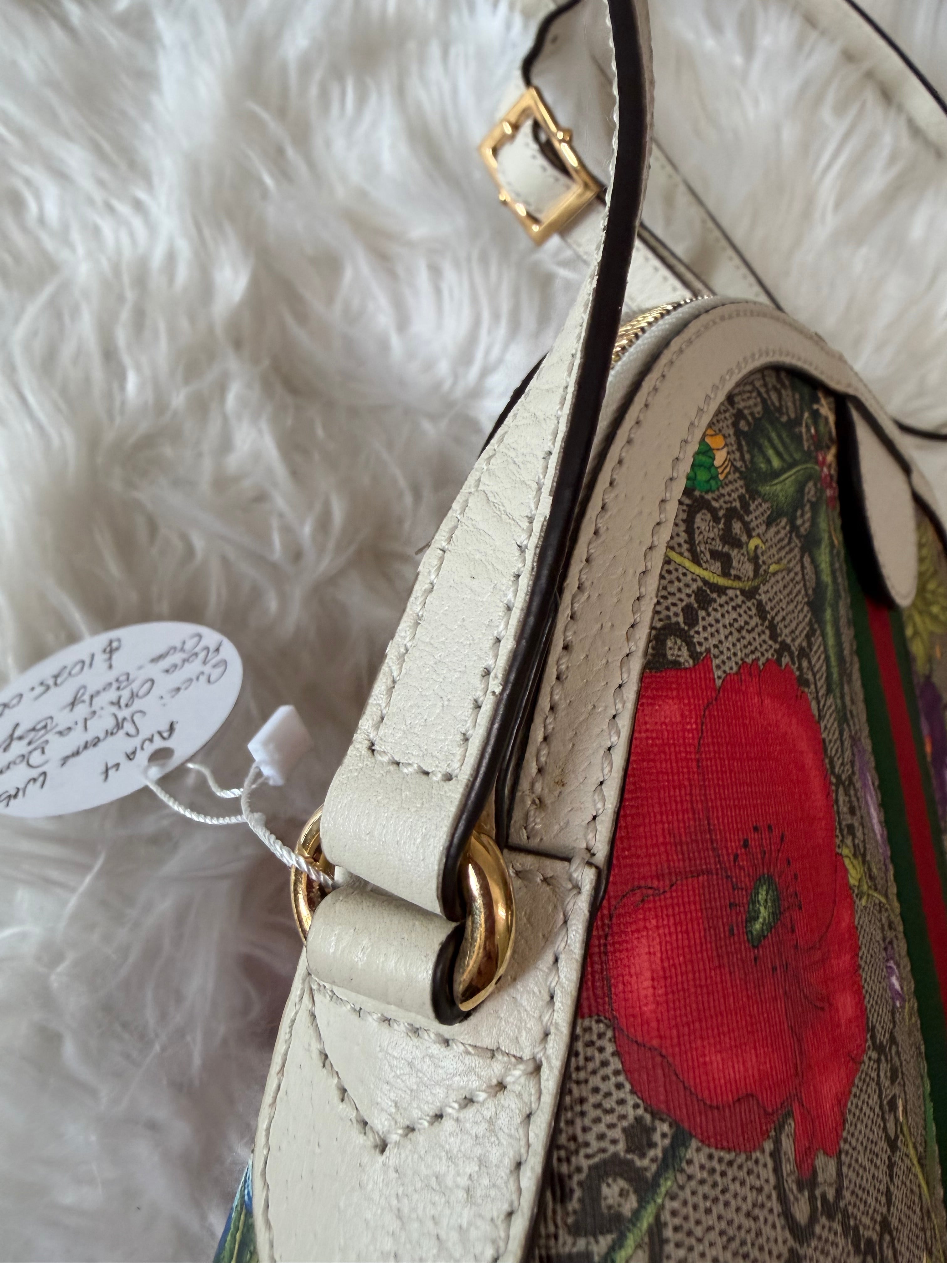 GUCCI SMALL GG SUPREME WEB FLORA OPHIDIA DOME CROSSBODY BAG