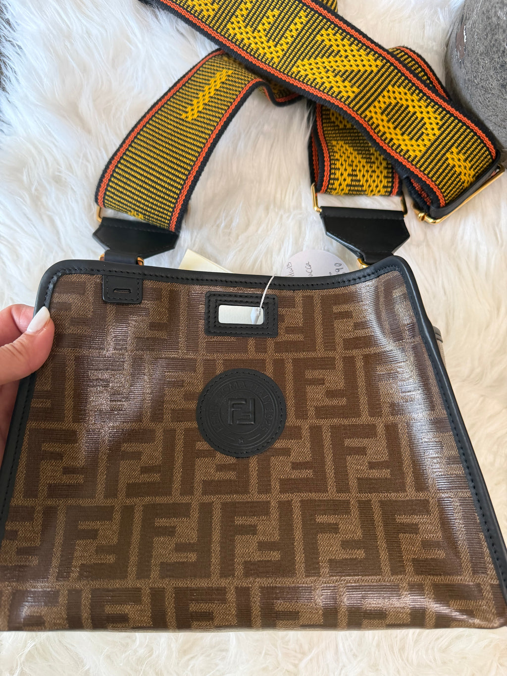 FENDI ZUCCA PRINT DEFENDER CANVAS WITH GUITAR STRAP