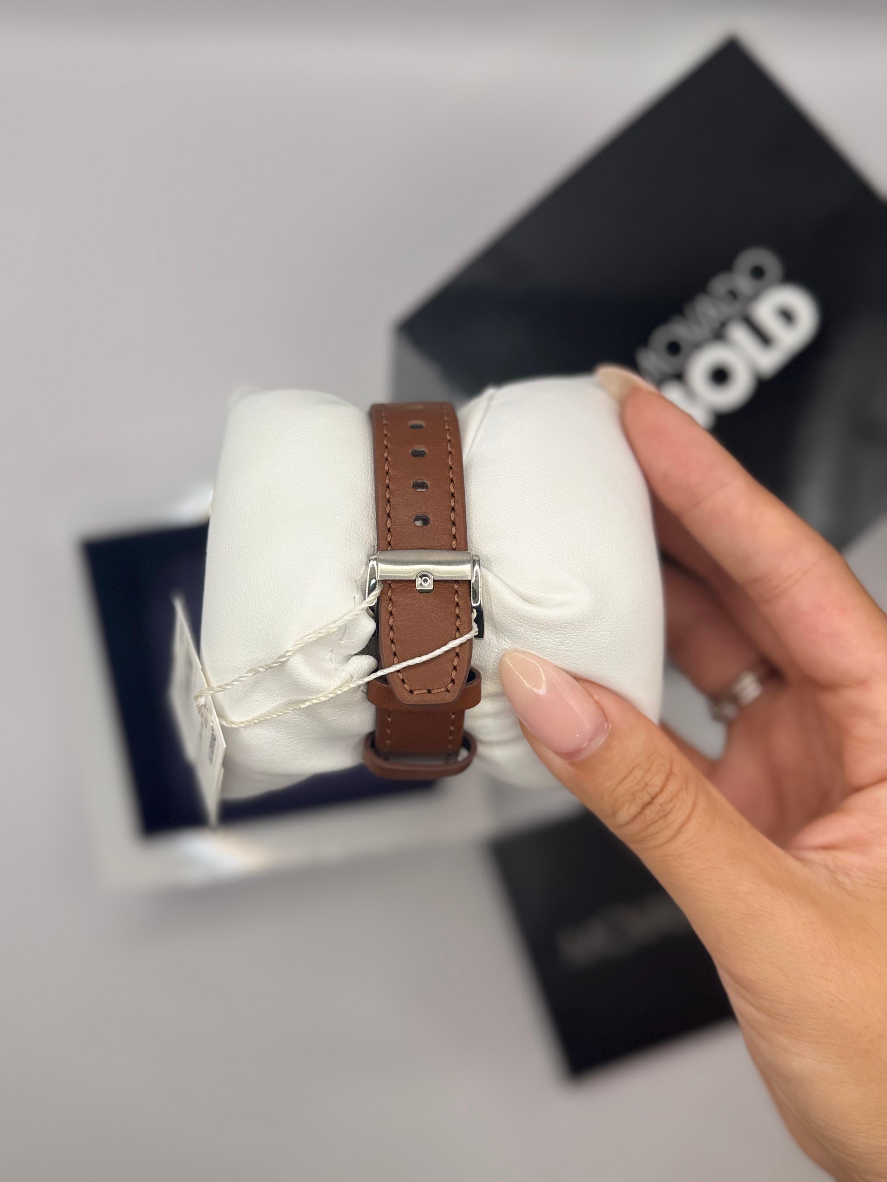 Movado Swiss Cognac Leather Strap silver round face