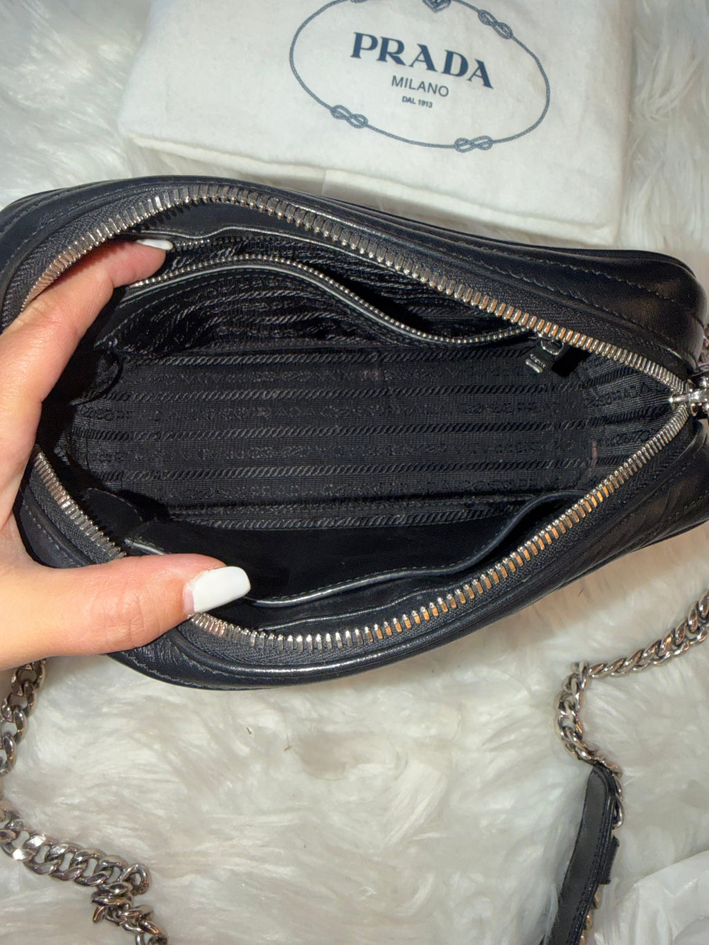PRADA CALFSKIN DIAGRAMME CAMERA BAG