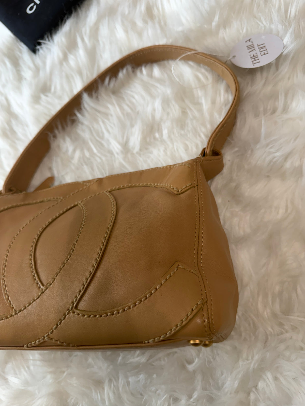 CHANEL SURPIQUE LARGE STITCHED CC LOGO SHOULDER BAG