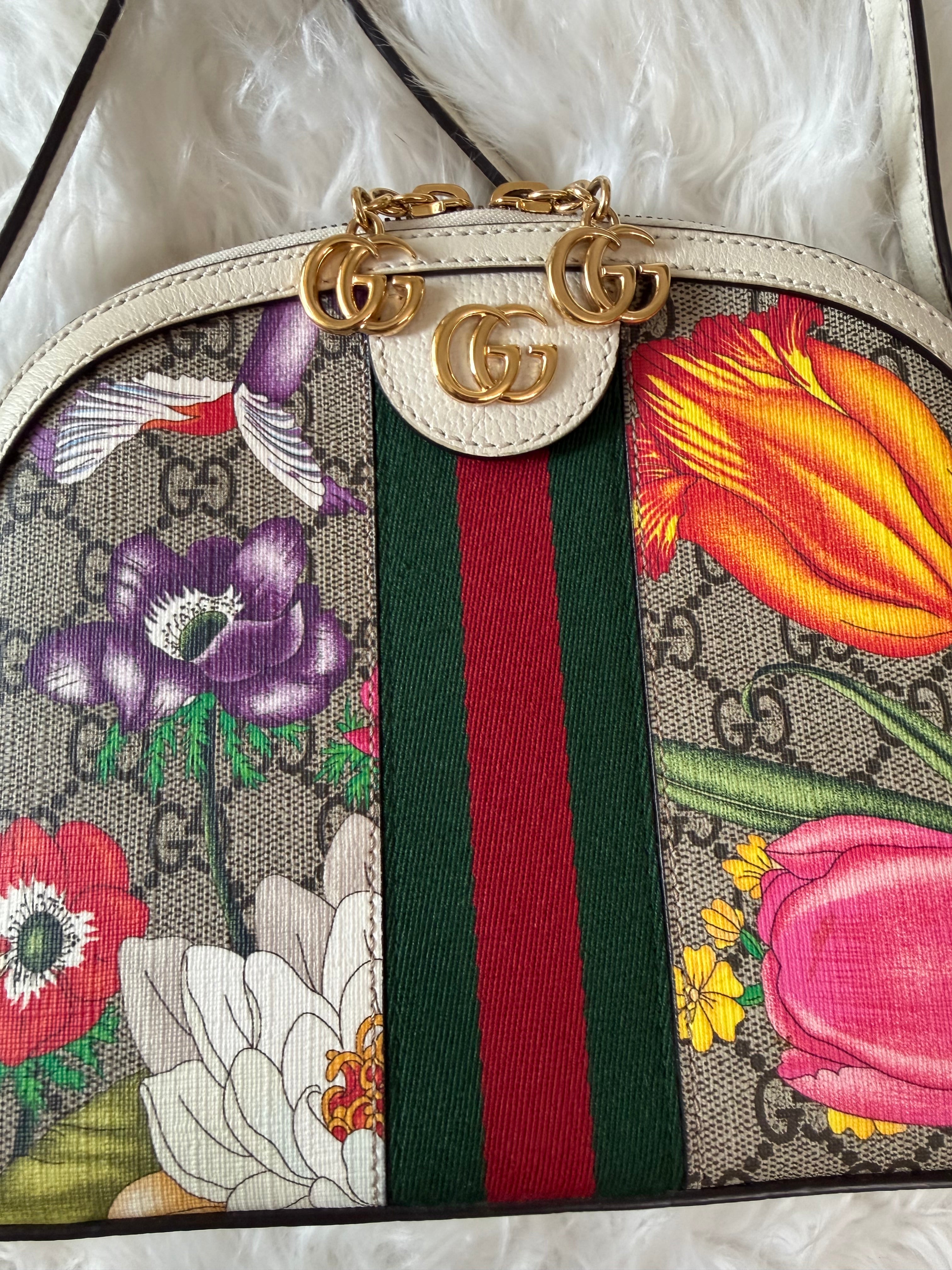 GUCCI SMALL GG SUPREME WEB FLORA OPHIDIA DOME CROSSBODY BAG