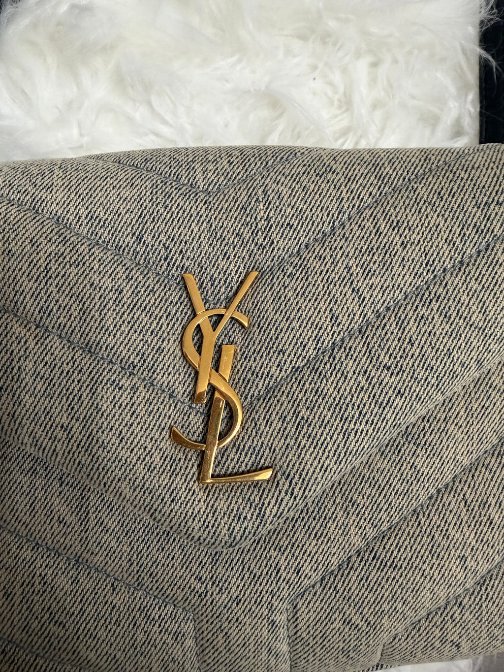 SAINT LAURENT DENIM Y Quilted Monogram Toy Loulou Crossbody Bag