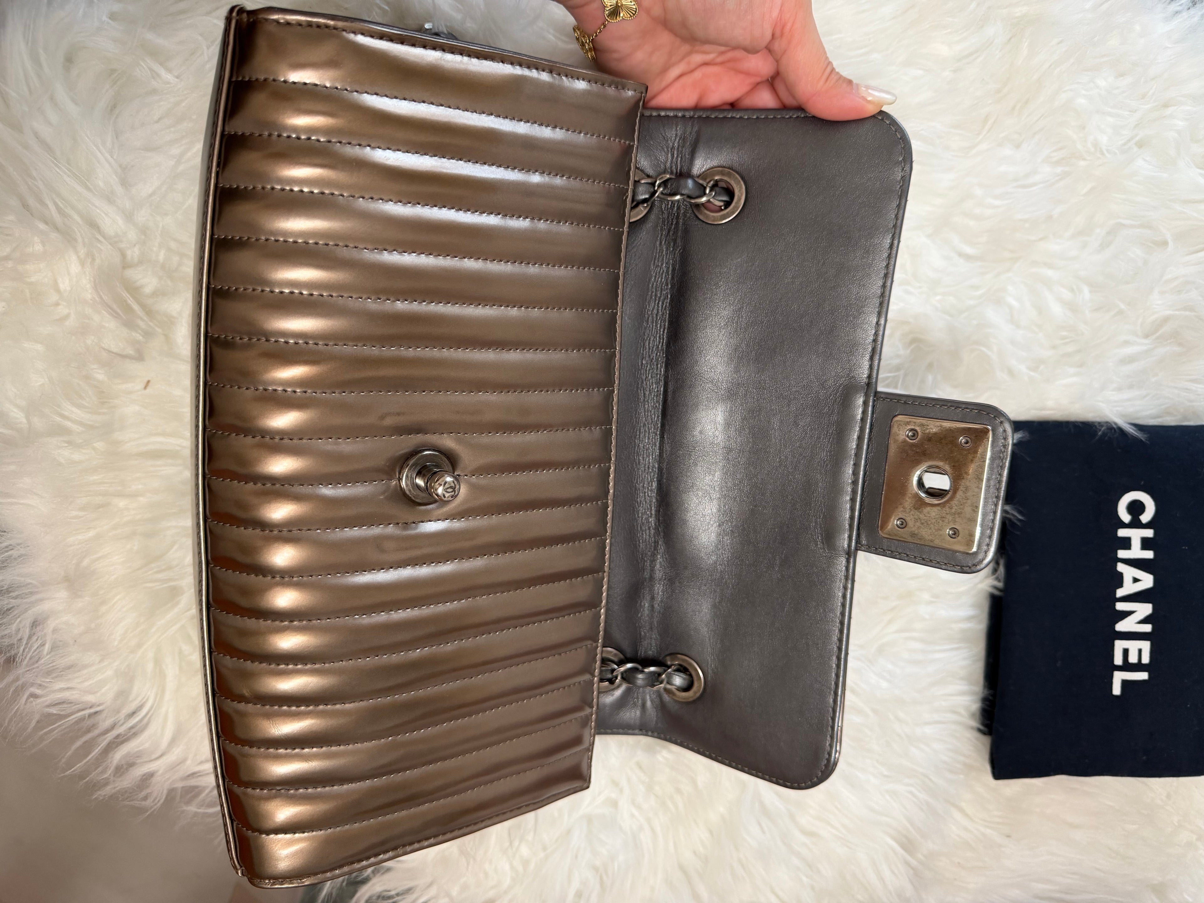 CHANEL MAHARAJA EXPRESS METALLIC PATENT FLAP WITH RHW
