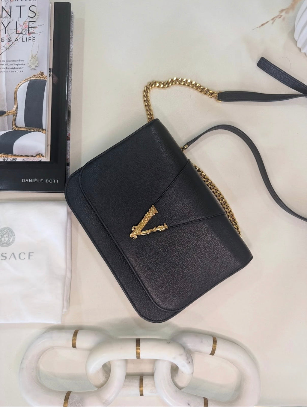Versace Chain Virtus Leather Logo Crossbody