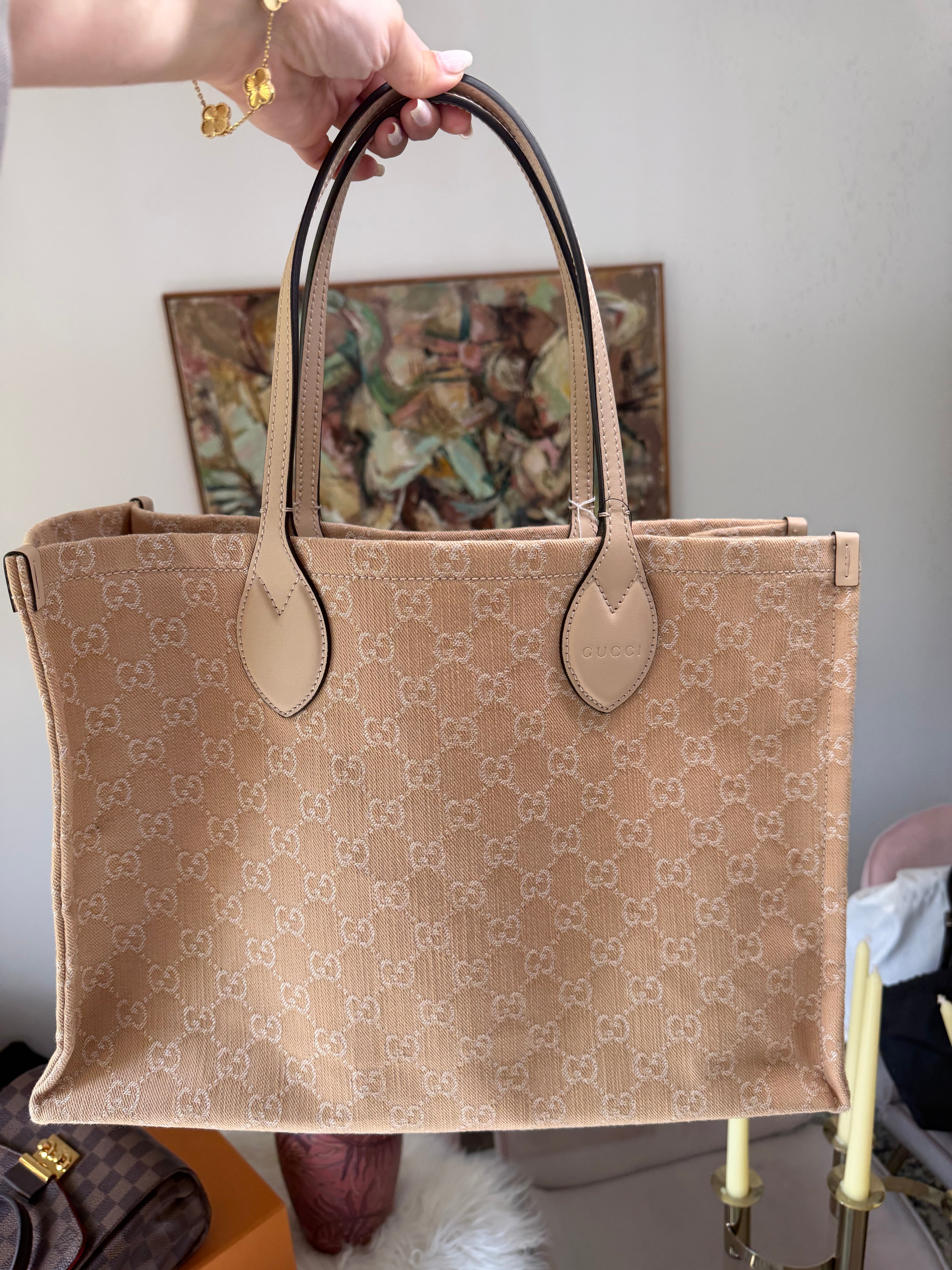 GUCCI DENIM OPHEDIA GG TOTE BAG LARGE
