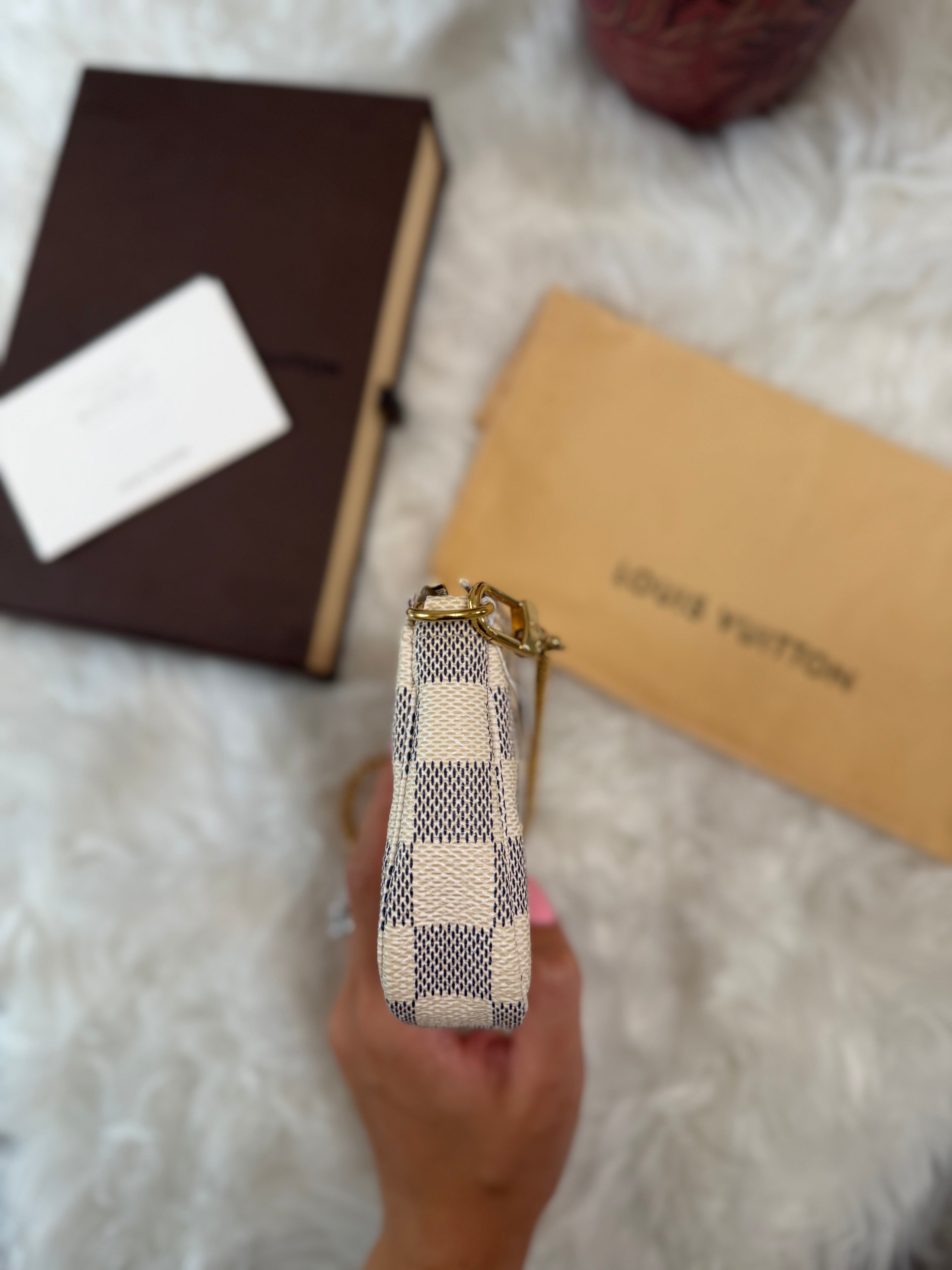 LOUIS VUITTON MINI POCHETTE DAMIER AZUR CANVAS LEATHER
