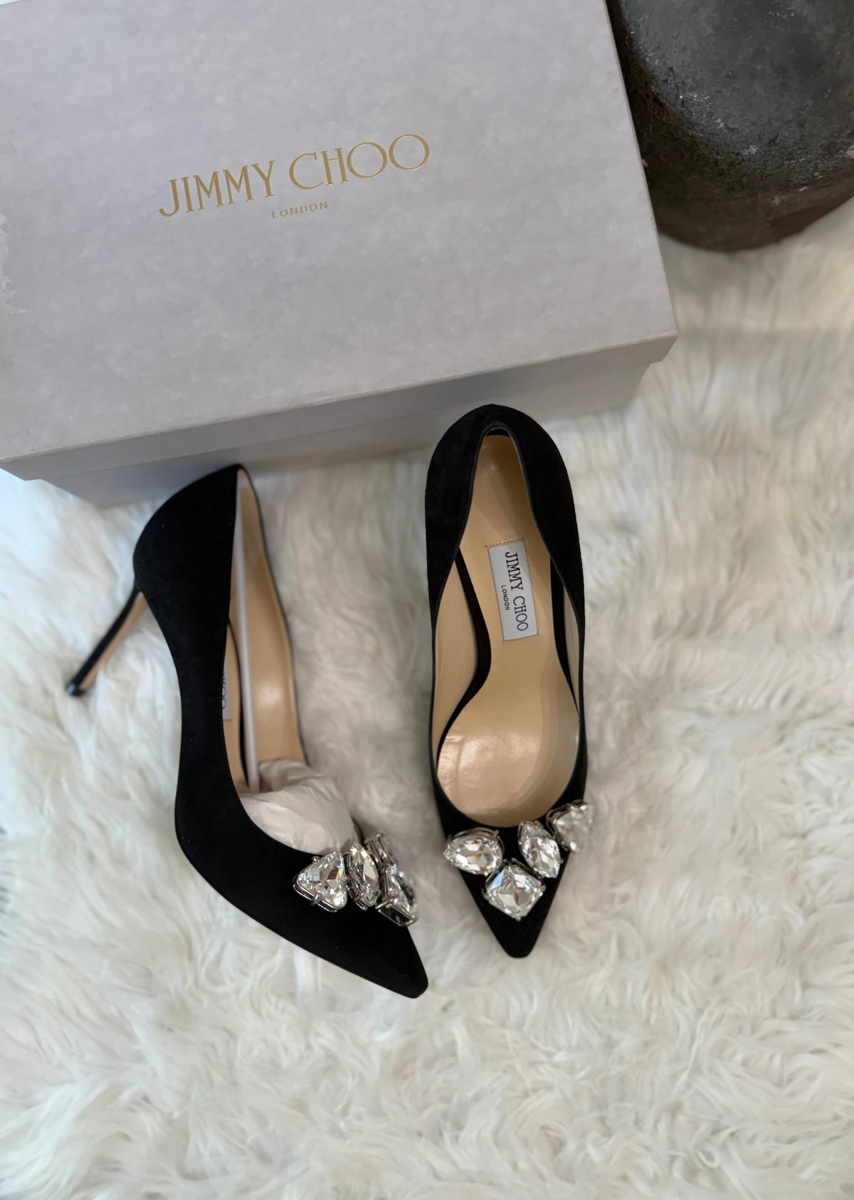 JIMMY CHOO MARVEL VELVET PUMPS WITH CRYSTAL ON POINTE TOE