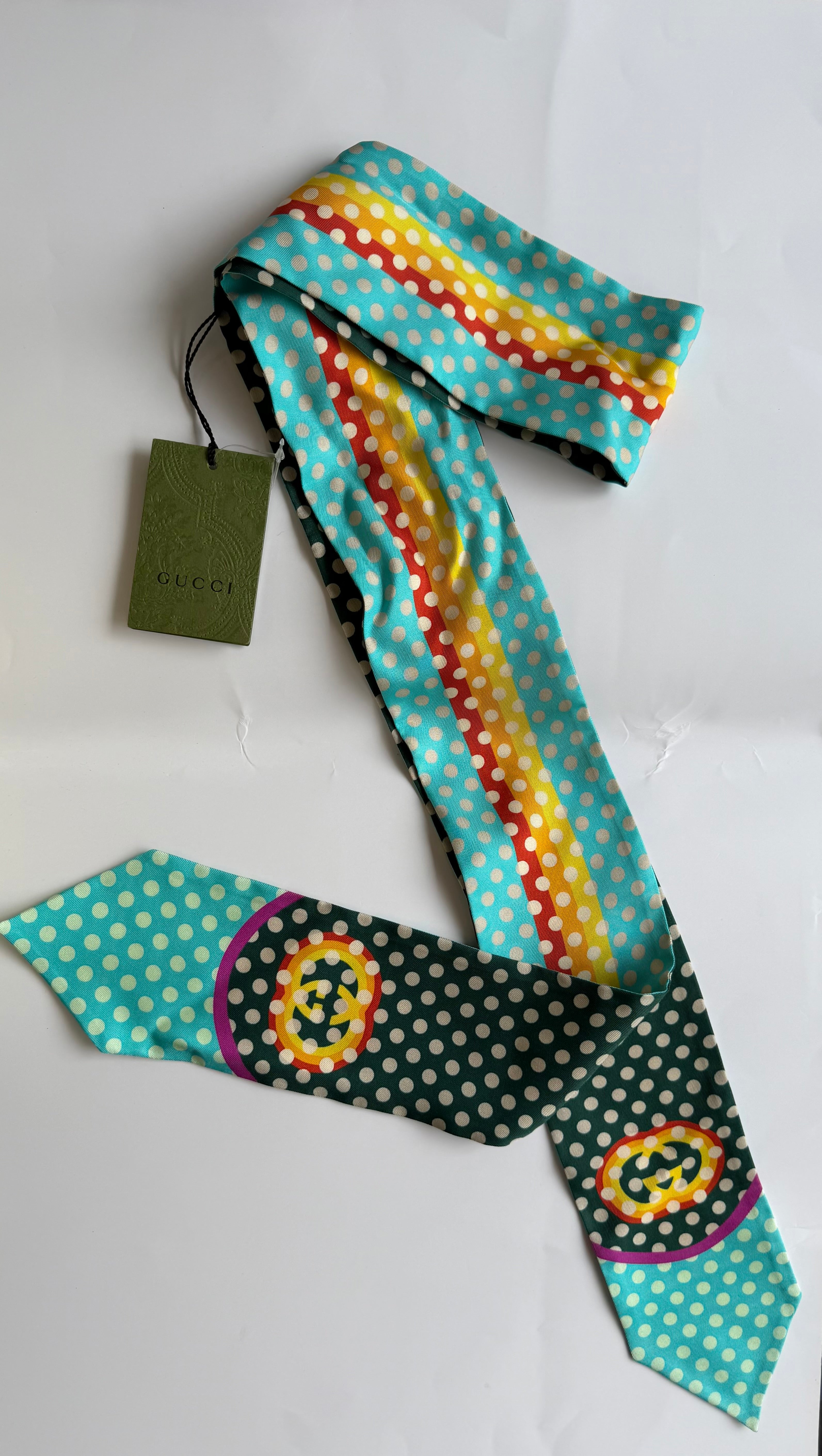 GUCCI GREEN POLKA DOT SILK HEADBAND