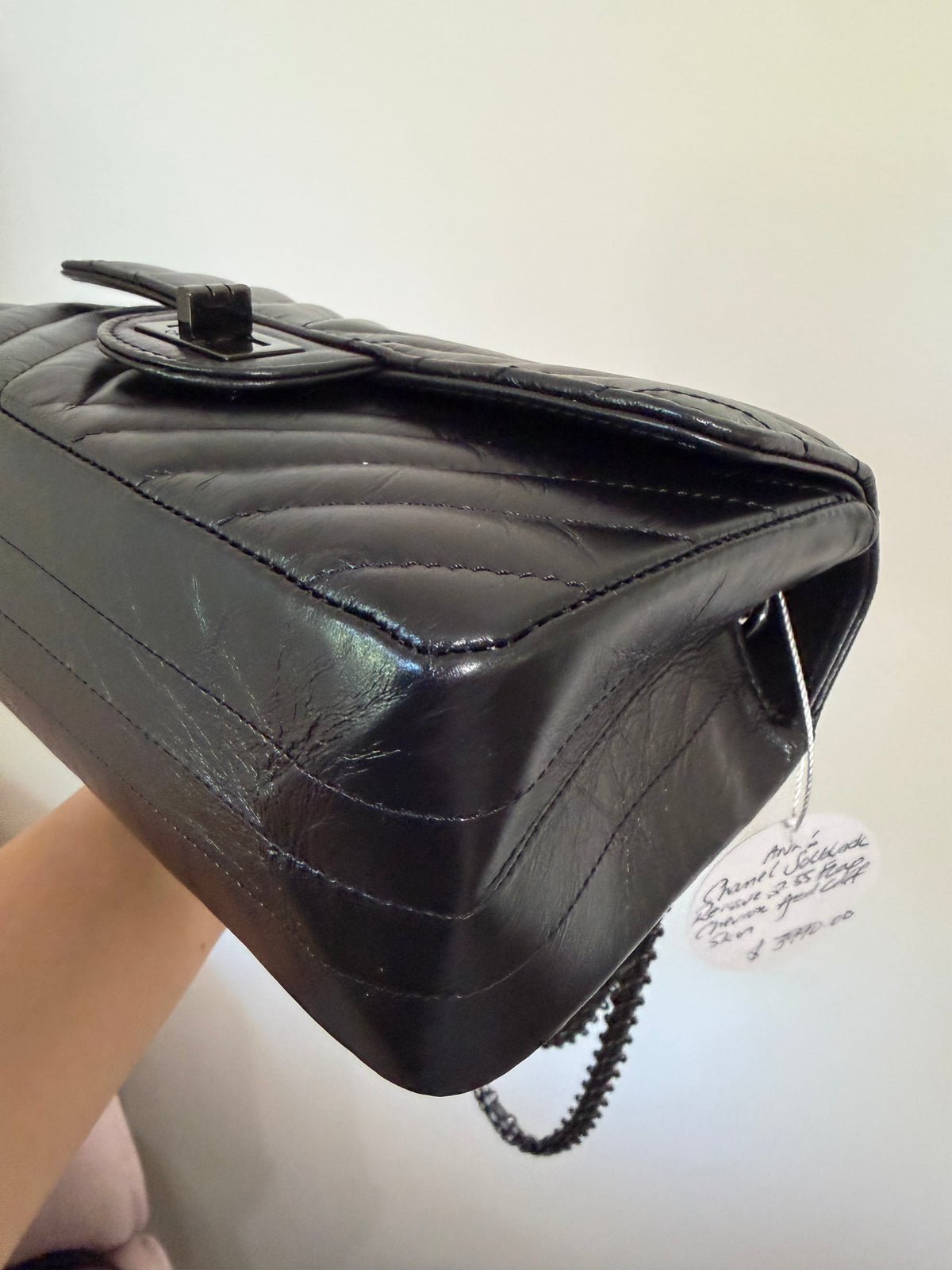 CHANEL SO BLACK REISSUE 2.55 FLAP CHEVRON AGED CALFSKIN