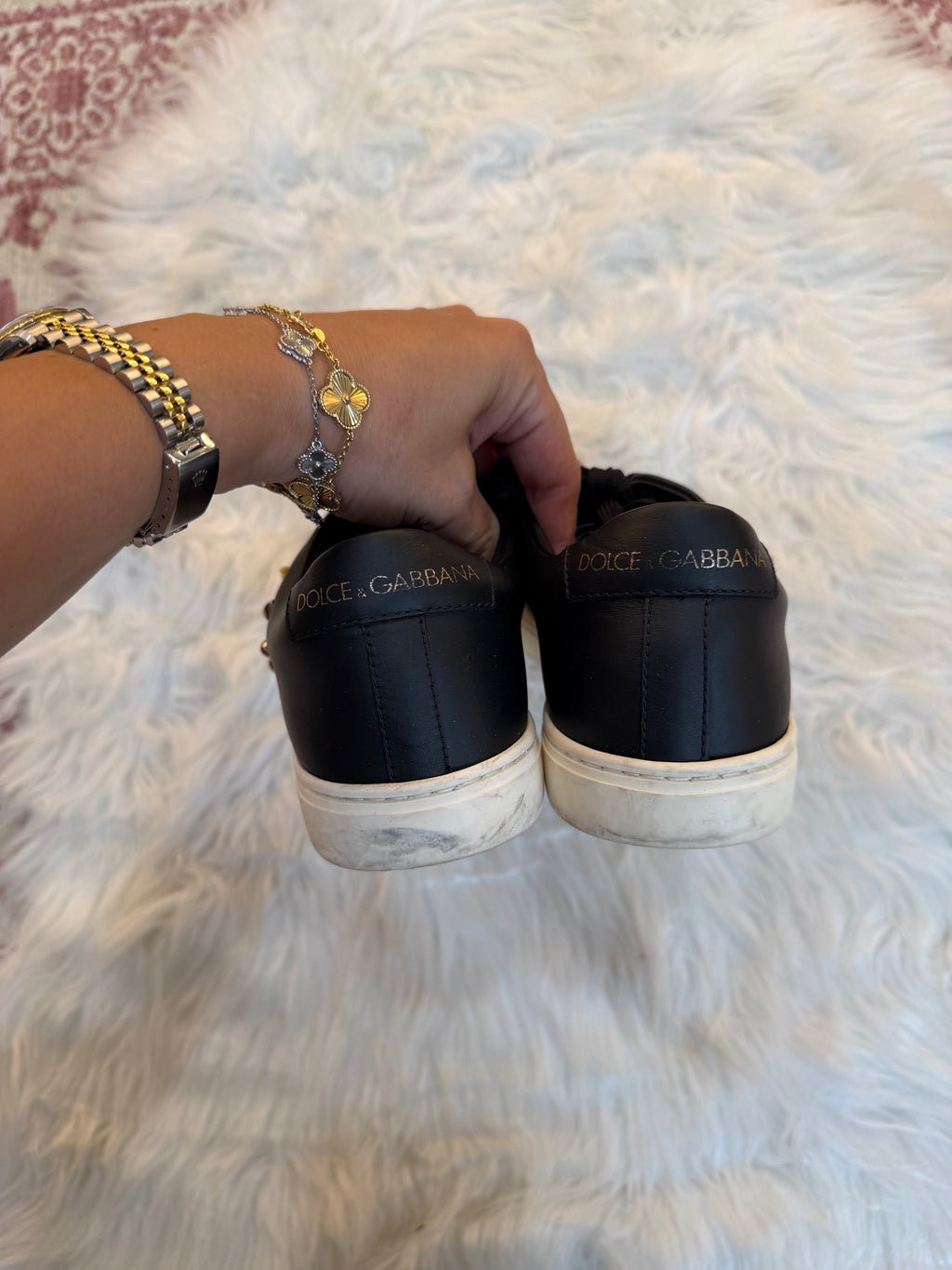 DOLCE & GABBANA HEART STUDDED LEATHER SNEAKERS