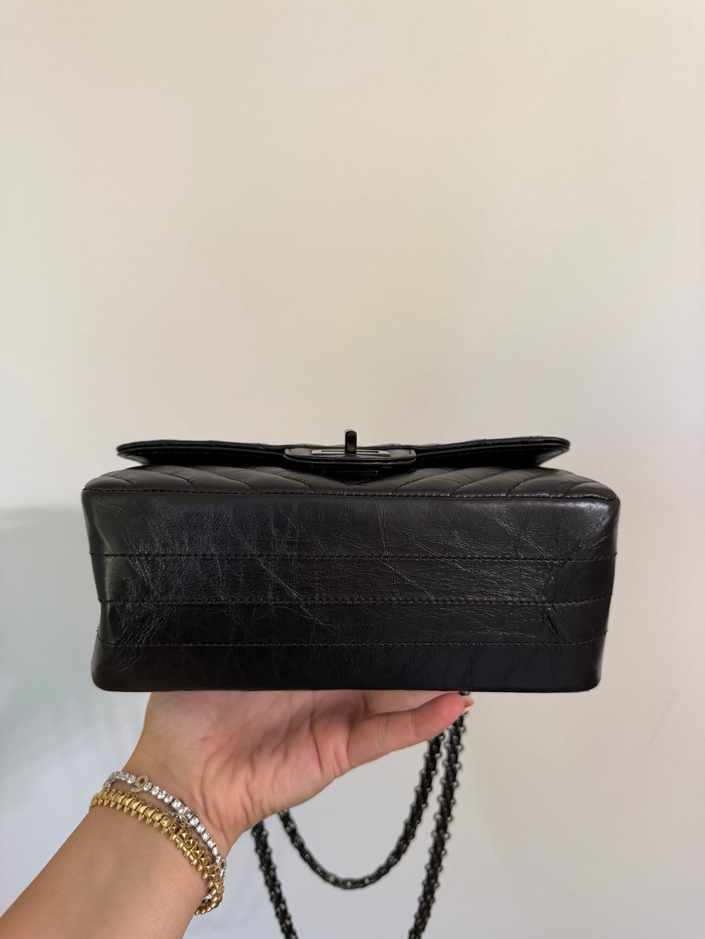 CHANEL SO BLACK REISSUE 2.55 FLAP CHEVRON AGED CALFSKIN
