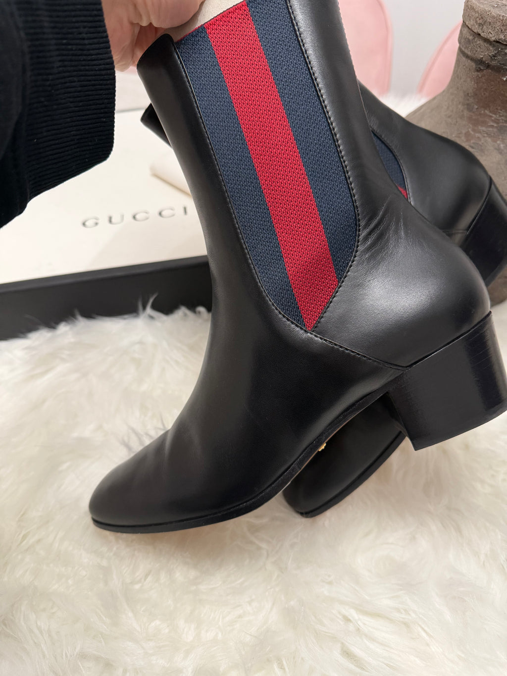 GUCCI KAREN WEB ACCENTED ANKLE BOOTS