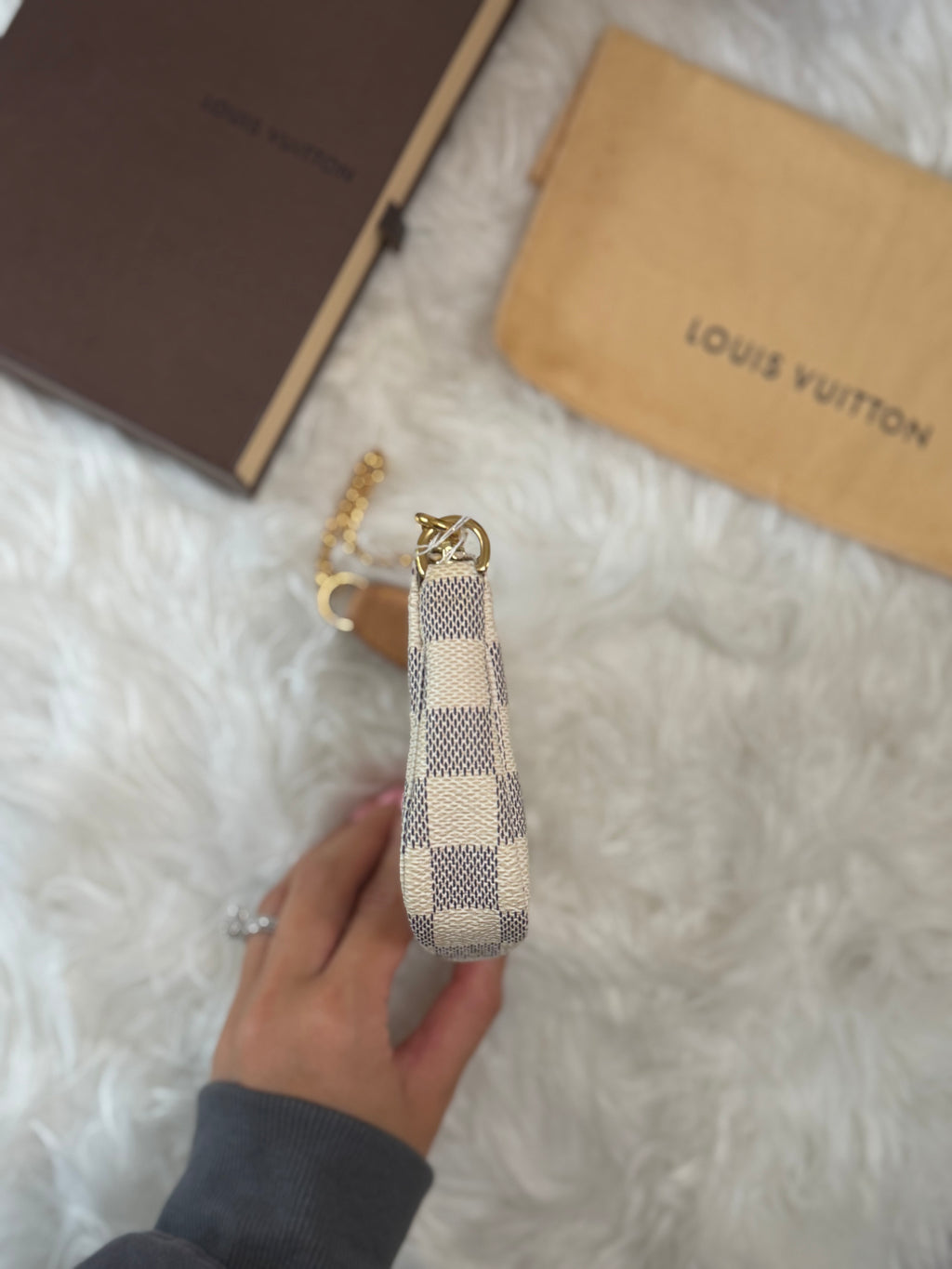 LOUIS VUITTON MINI POCHETTE DAMIER AZUR CANVAS LEATHER
