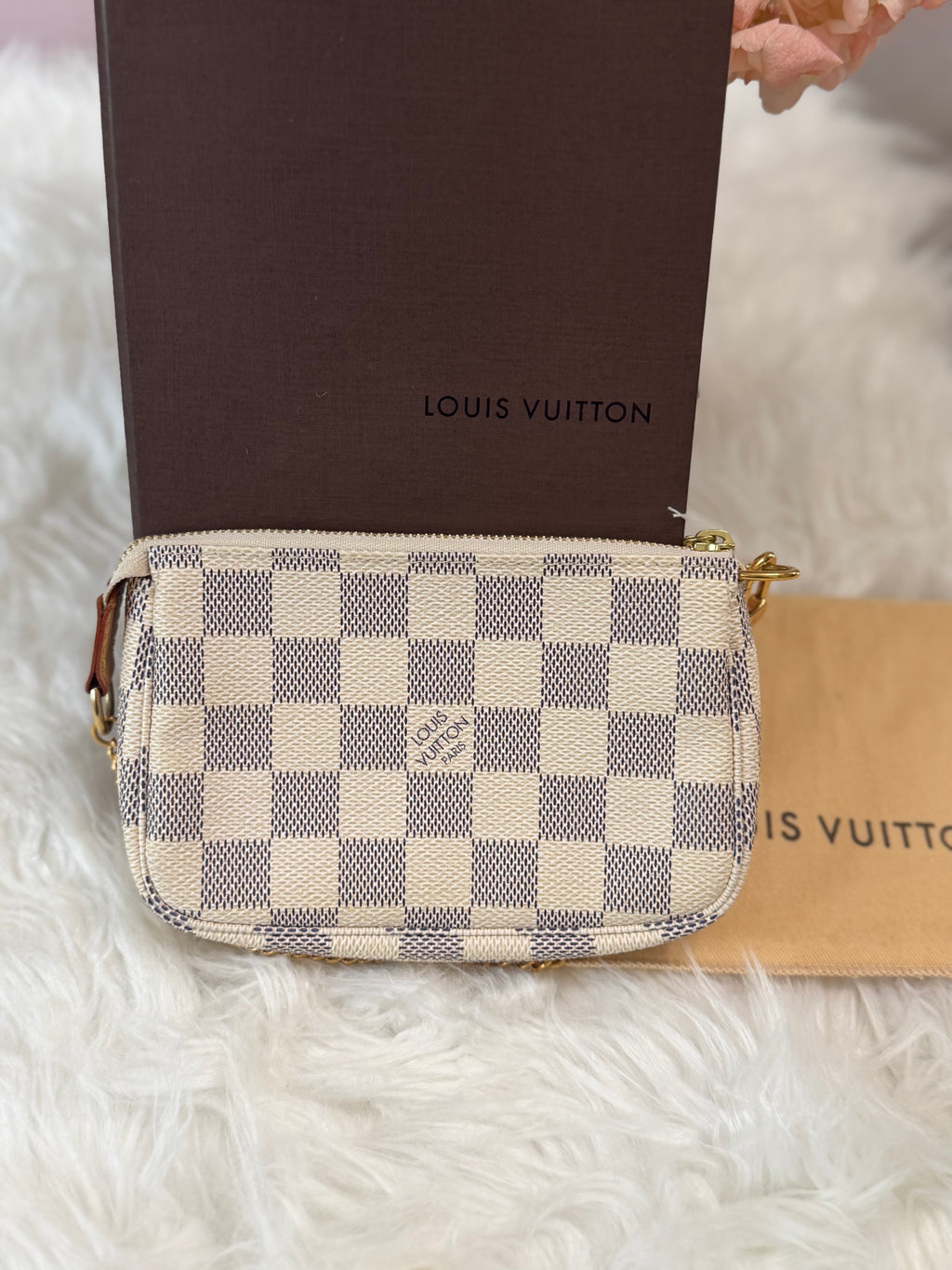 LOUIS VUITTON MINI POCHETTE DAMIER AZUR CANVAS LEATHER