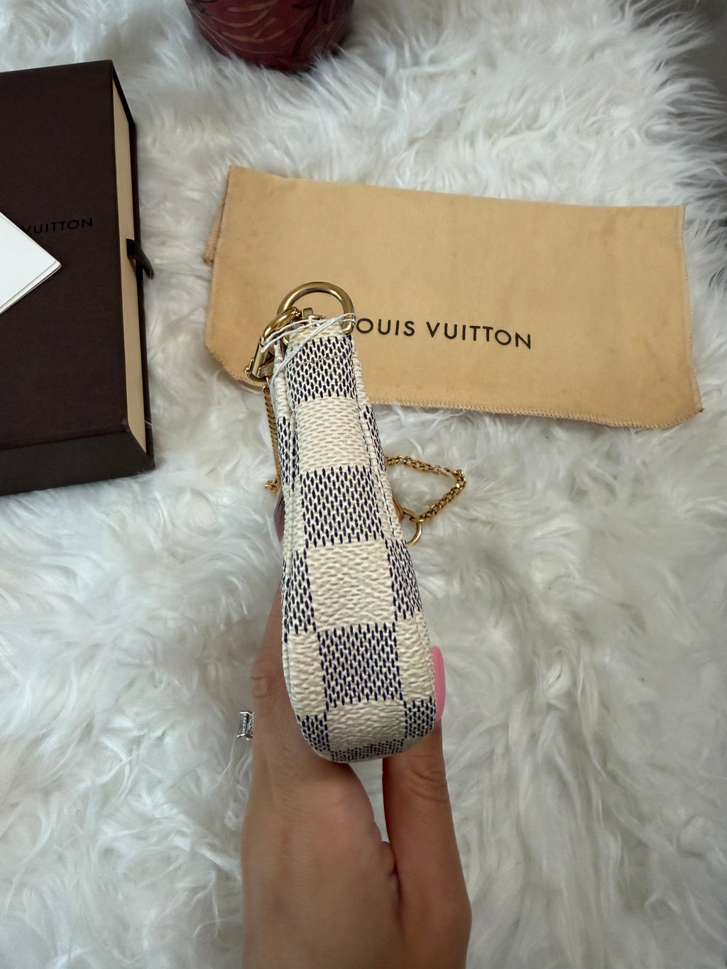 LOUIS VUITTON MINI POCHETTE DAMIER AZUR CANVAS LEATHER