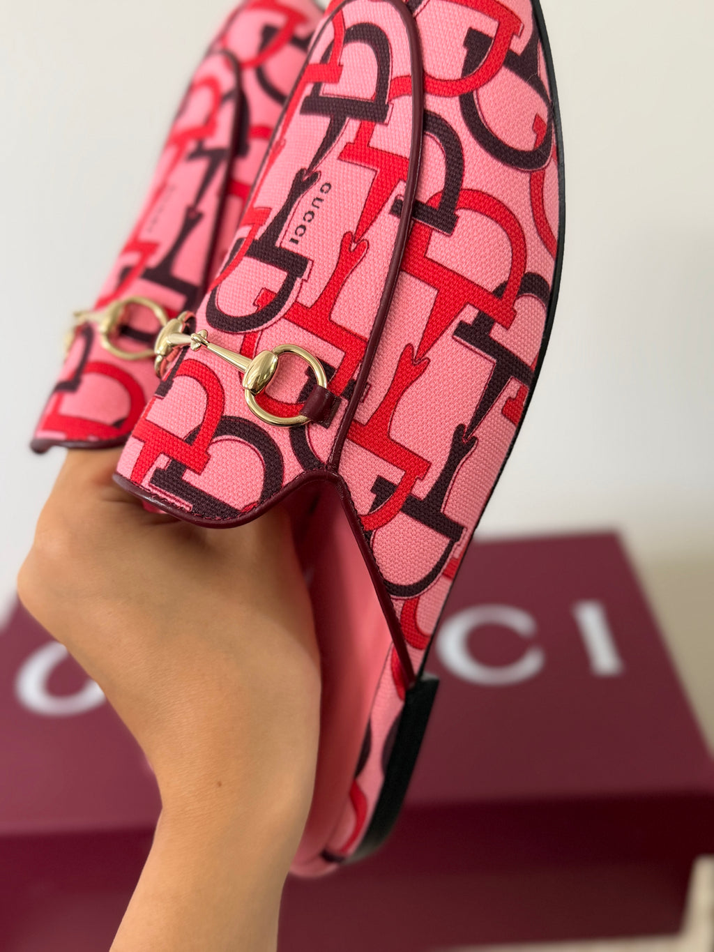 GUCCI PRINCETOWN HORSEBIT PRINT LOAFER MULES