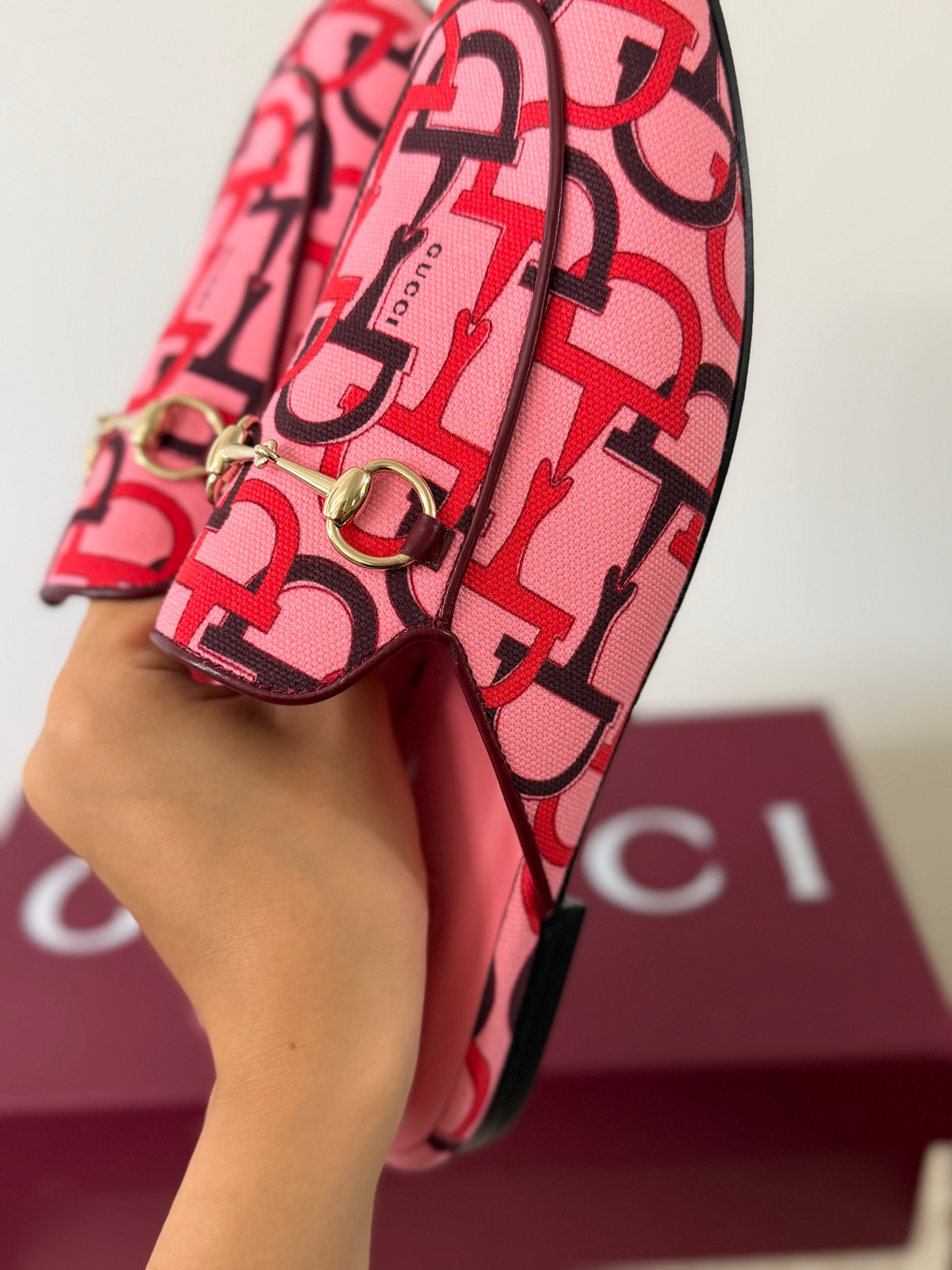 GUCCI PRINCETOWN HORSEBIT PRINT LOAFER MULES
