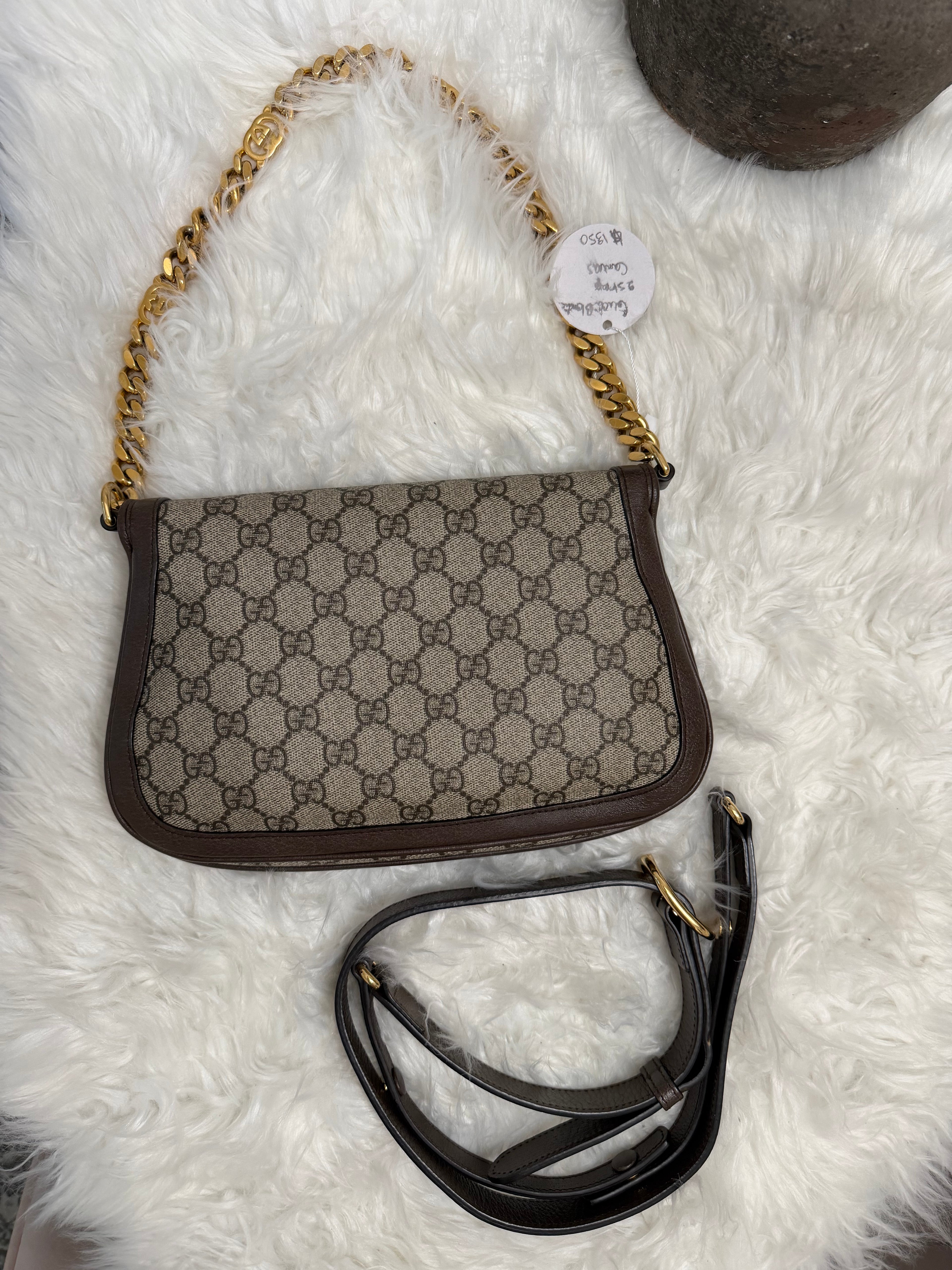 GUCCI BLONDIE NM CHAIN FLAP WITH LONGER STRAP IN CANVAS