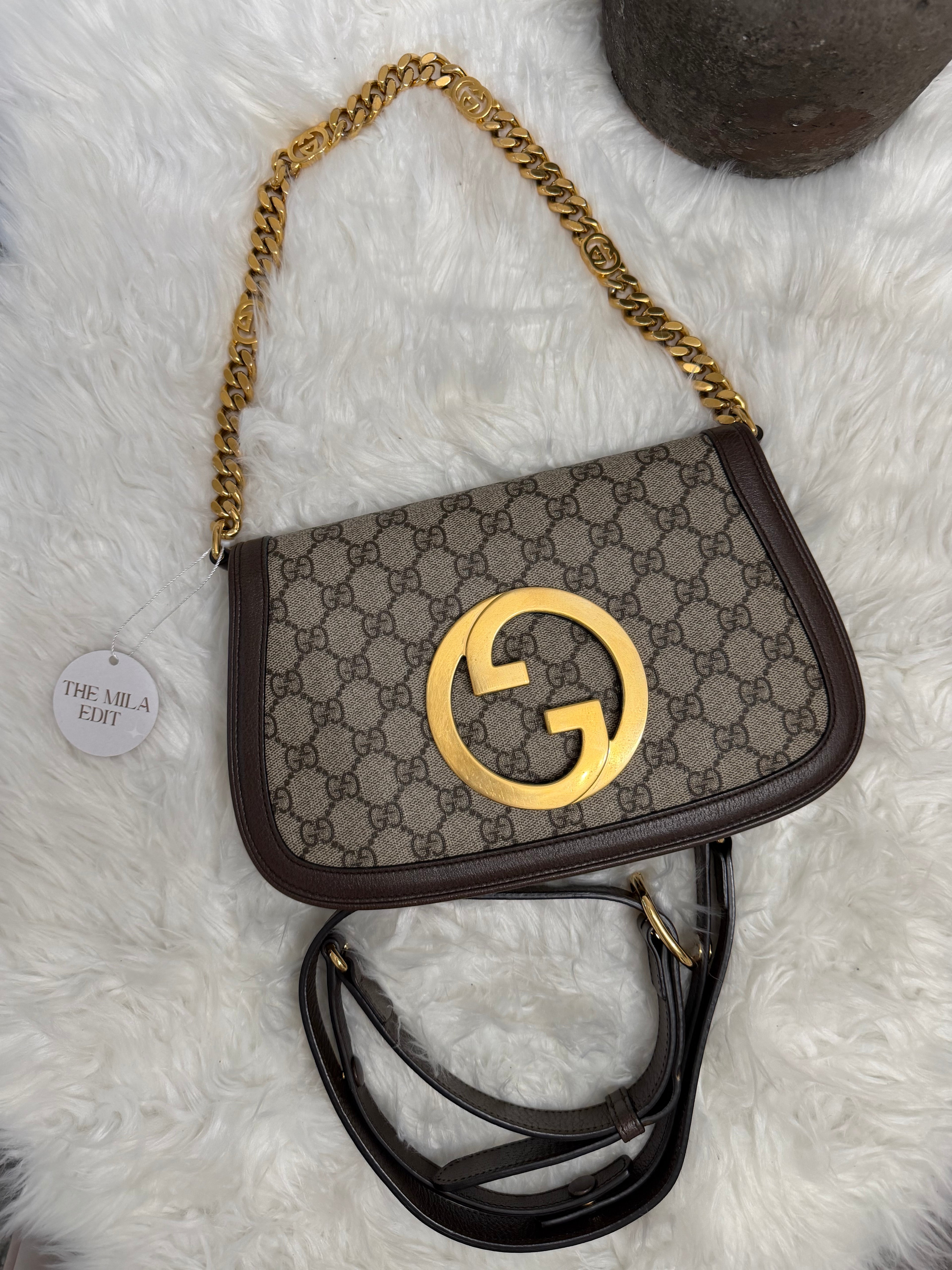 GUCCI BLONDIE NM CHAIN FLAP WITH LONGER STRAP IN CANVAS