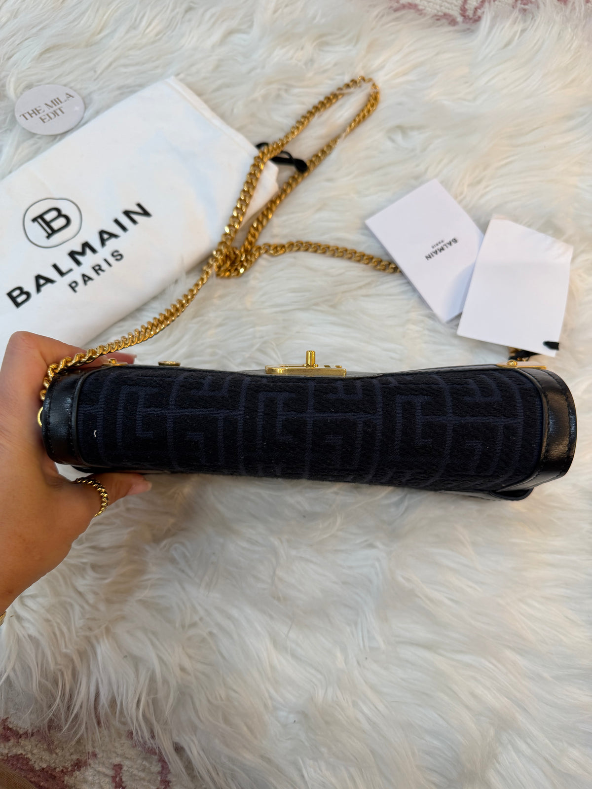 BALMAIN B-BUZZ 23 JACQUARD CLUTCH SHOULDER BAG