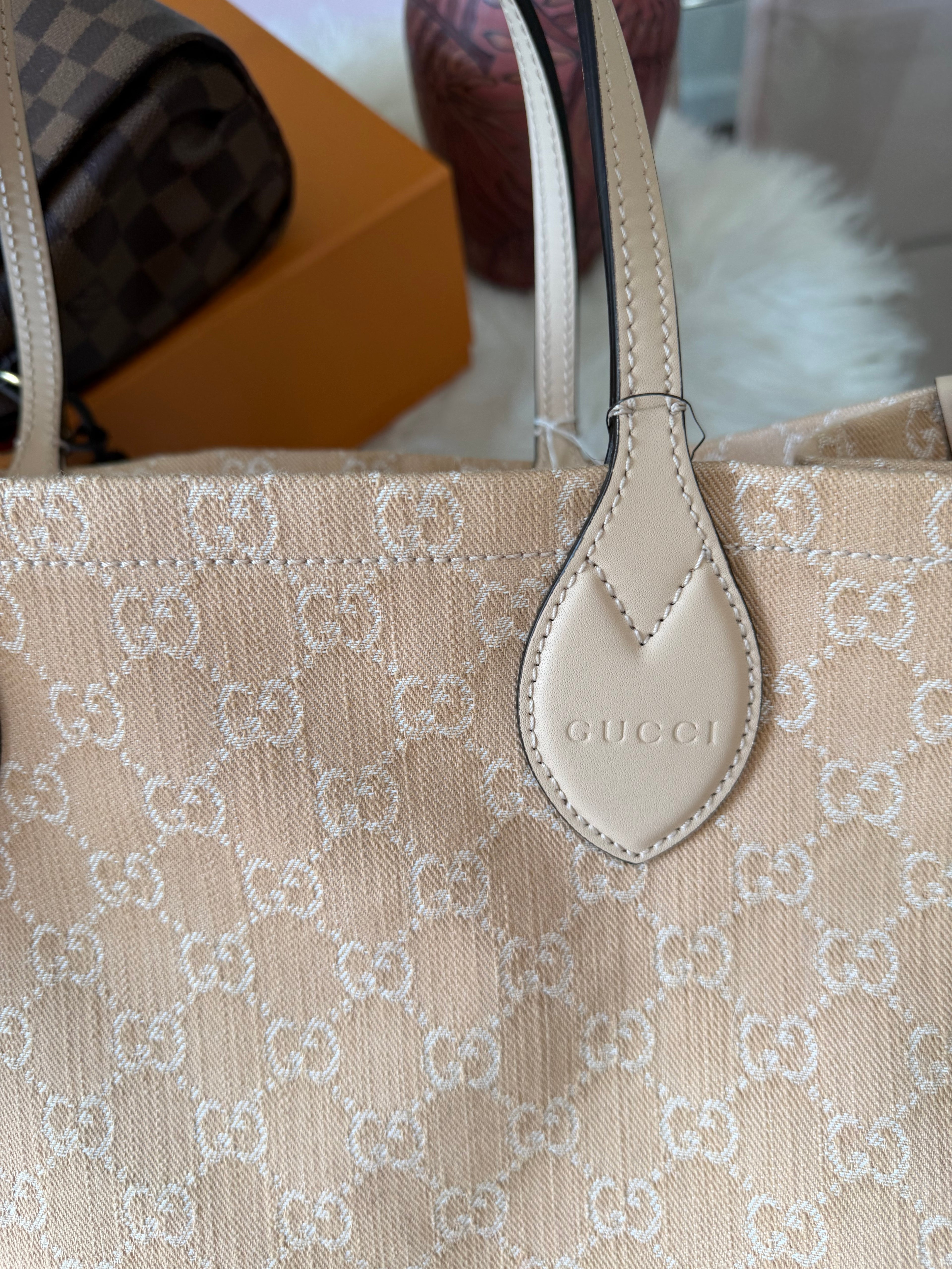 GUCCI DENIM OPHEDIA GG TOTE BAG LARGE