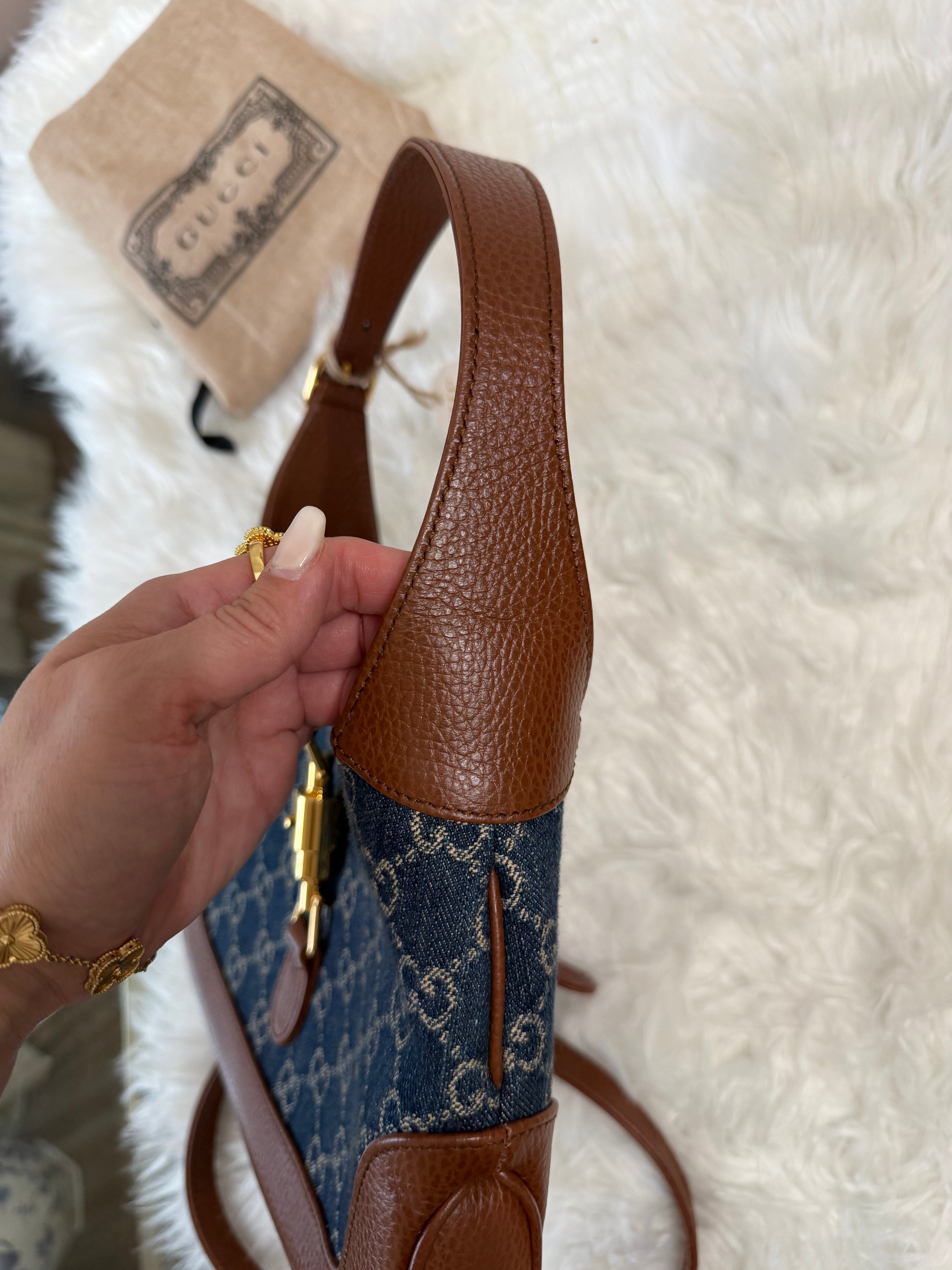 GUCCI JACKIE 1961 SMALL DENIM SHOULDER BAG