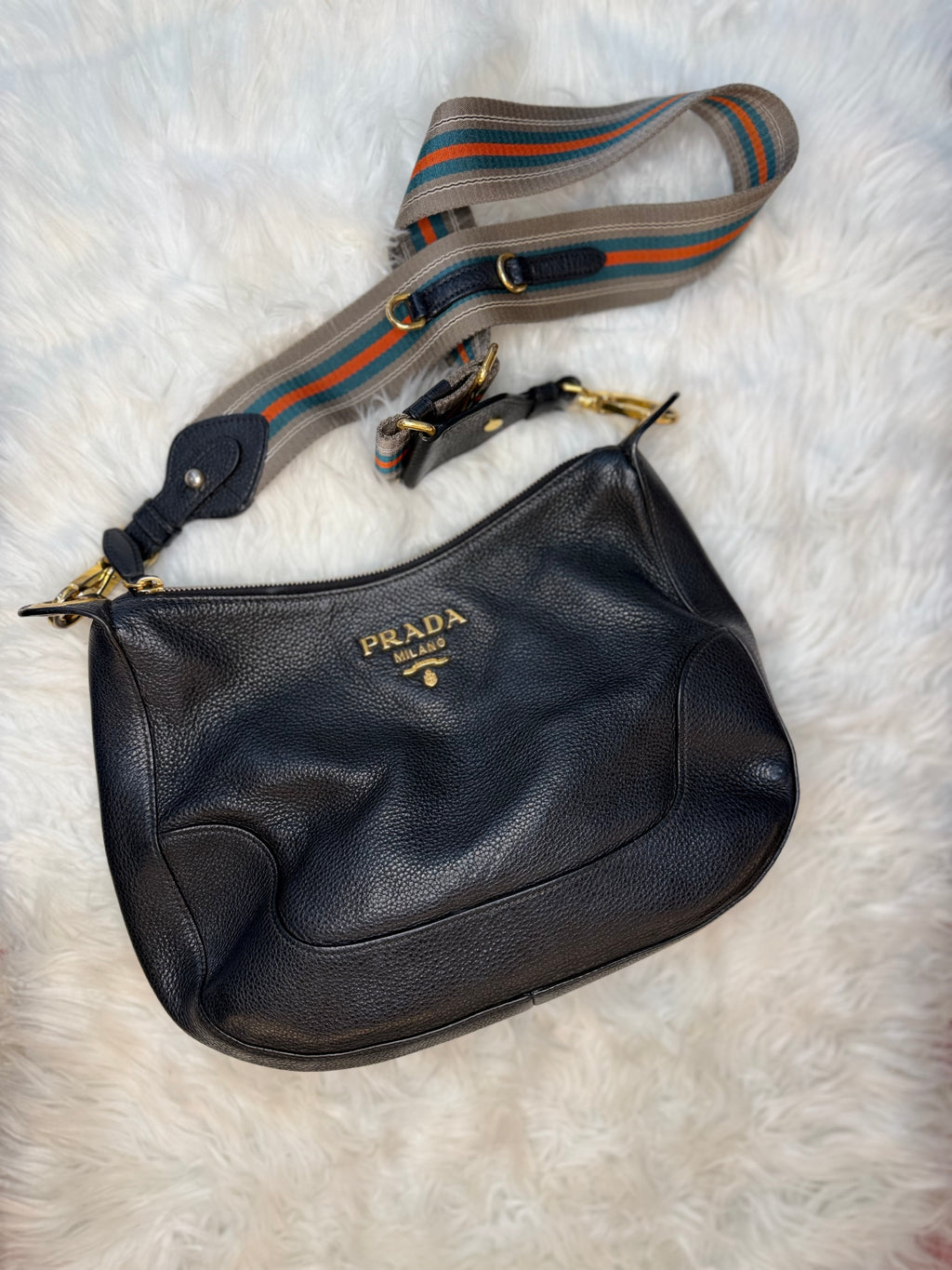 PRADA PEBBLED LEATHER HOBO BAG