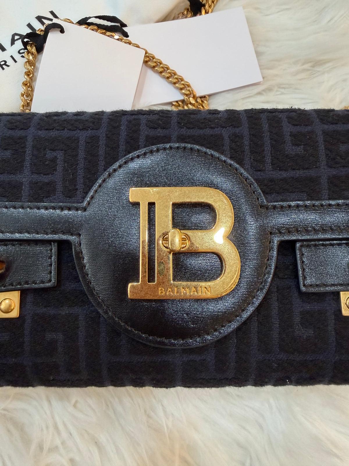 BALMAIN B-BUZZ 23 JACQUARD CLUTCH SHOULDER BAG