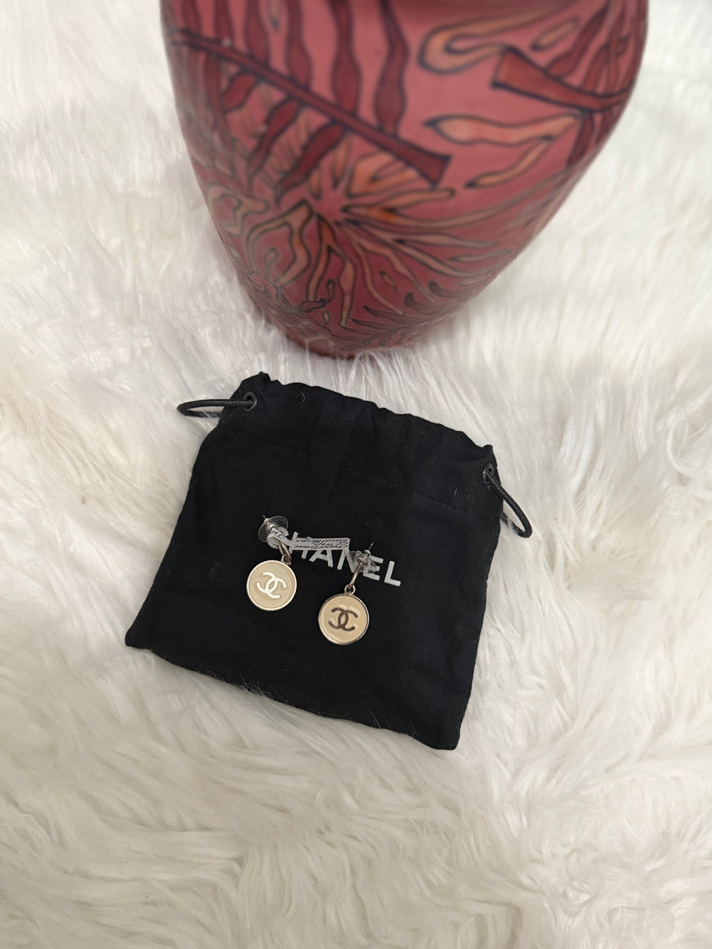 CHANEL ENAMEL CC CIRCLE DROP PIERCED EARRINGS