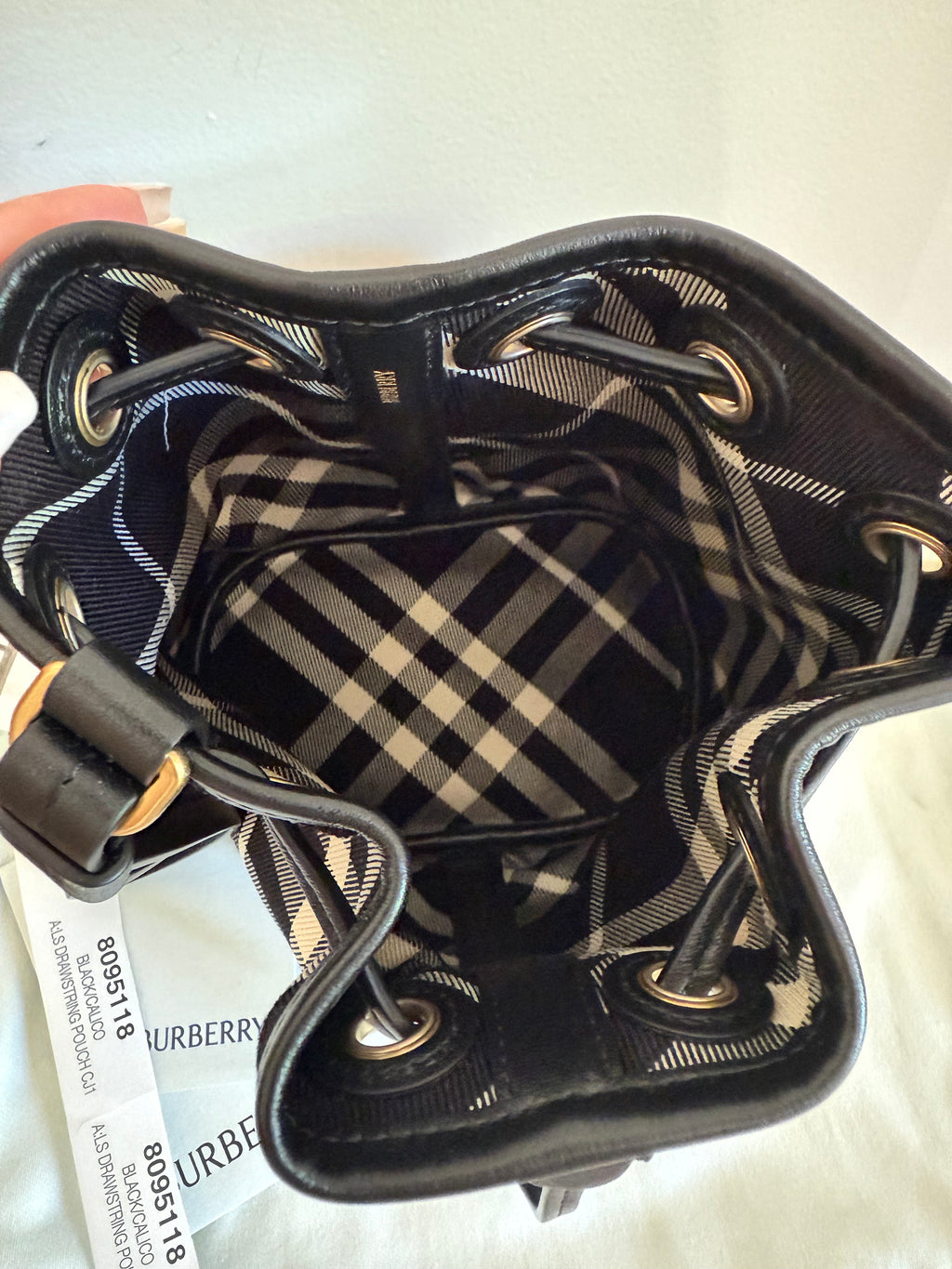 Checked Drawstring bucket bag