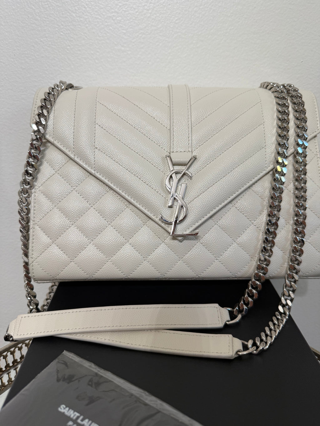 SAINT LAURENT MEDIUM ENVELOPE BAG QUILTED GRAIN LEATHER