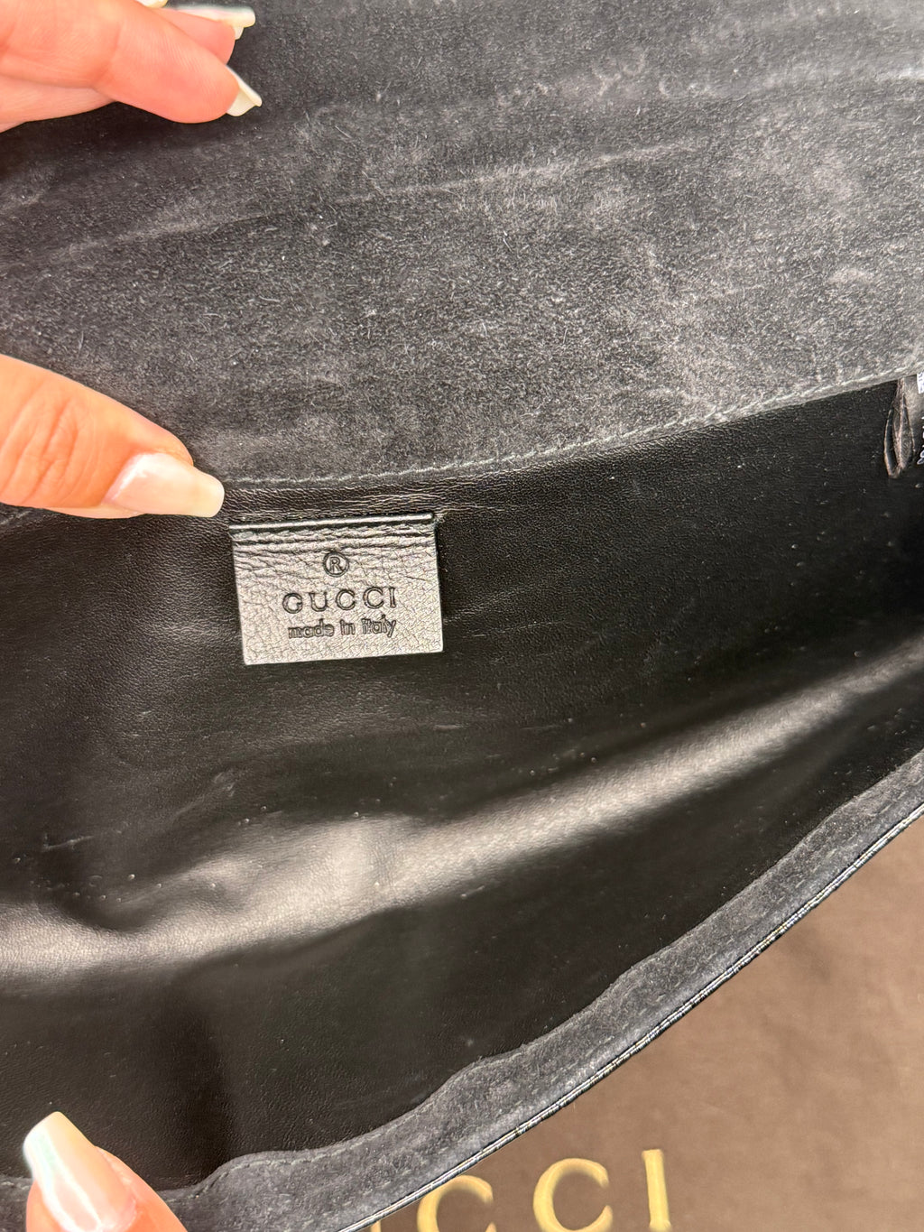 Gucci Microguccissima Broadway Patent Clutch
