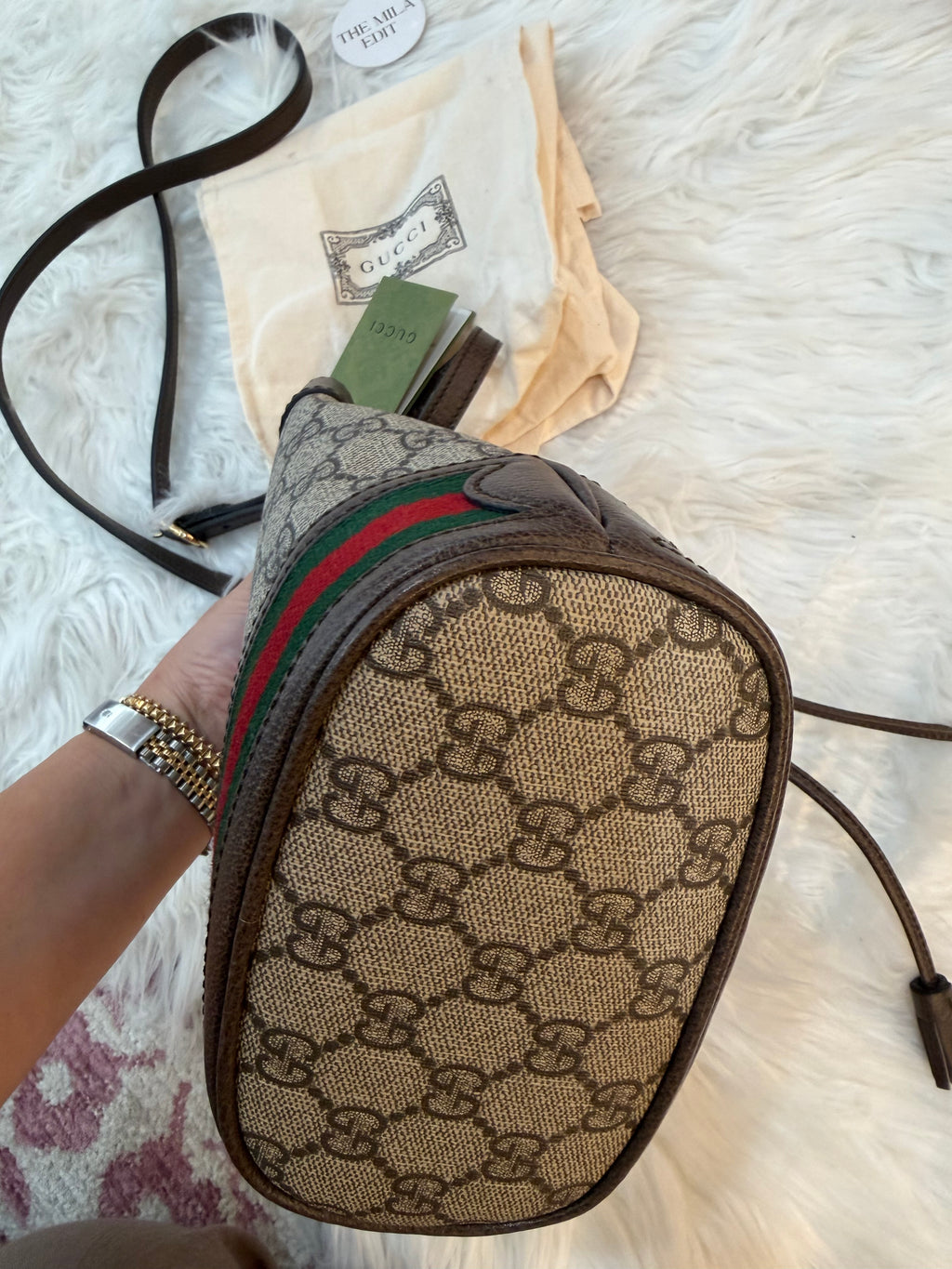 GUCCI OPHIDIA MINI GG SUPREME BUCKET BAG