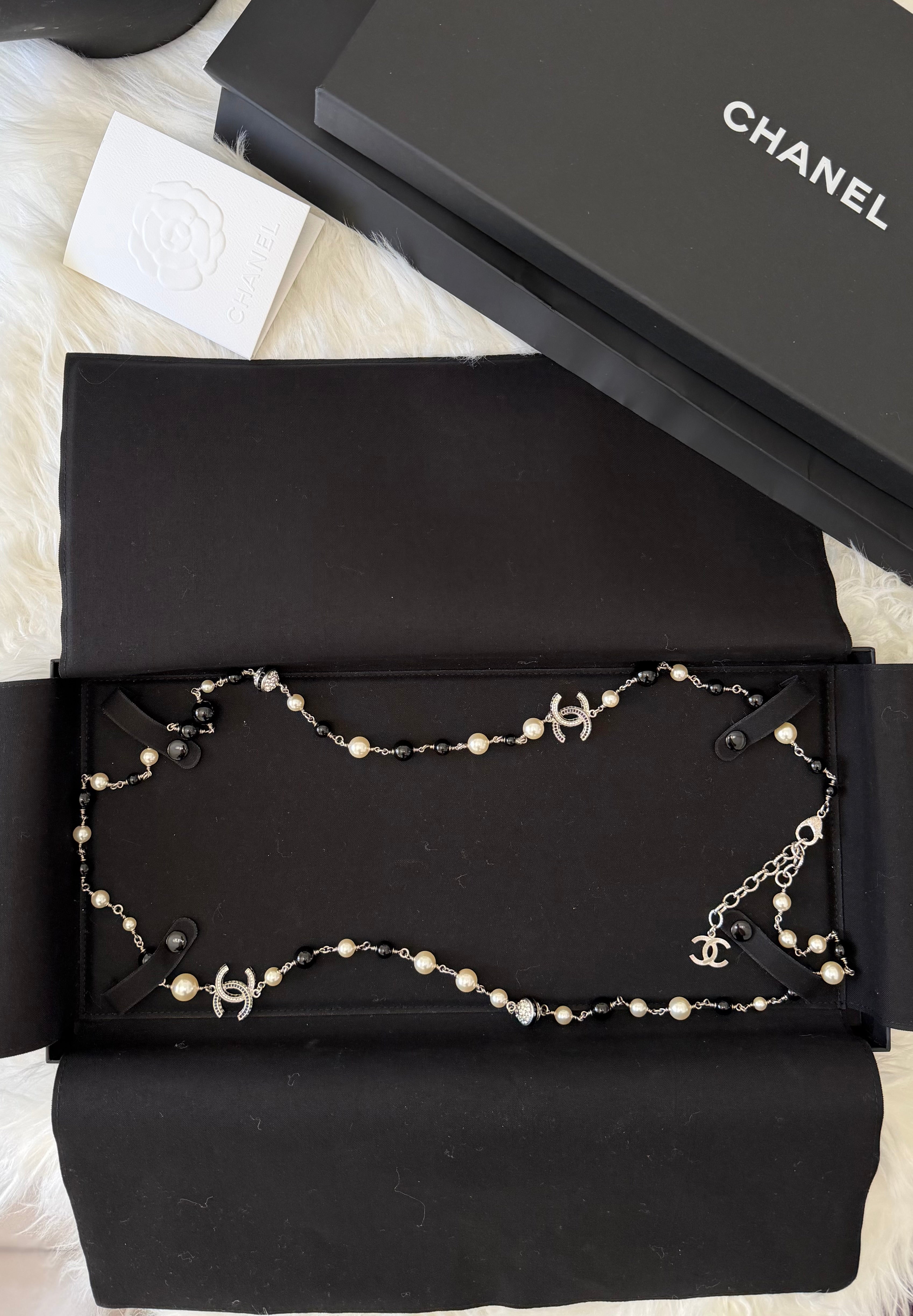 Chanel Pearl and Crystal bead CC Long necklace