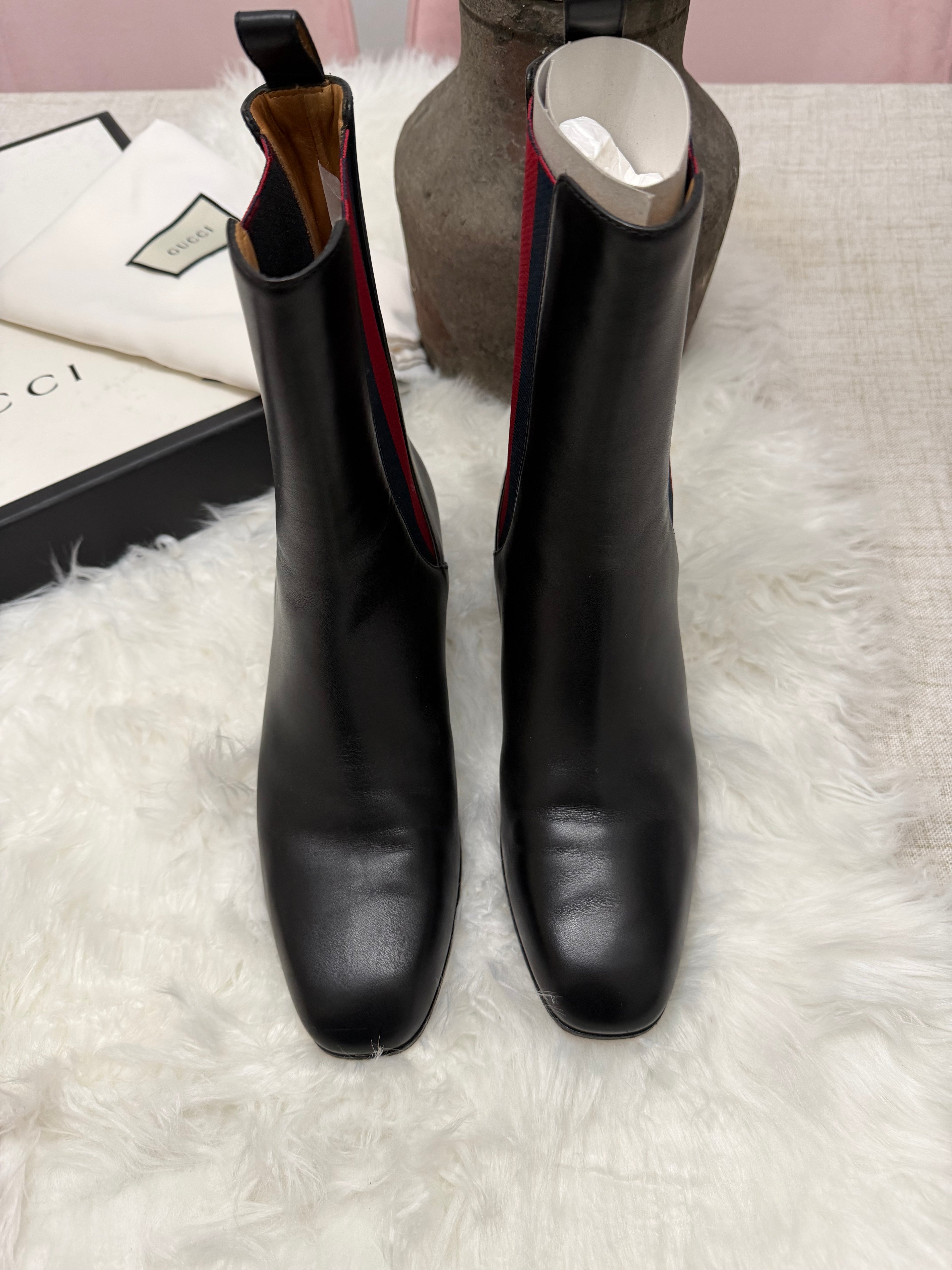 GUCCI KAREN WEB ACCENTED ANKLE BOOTS
