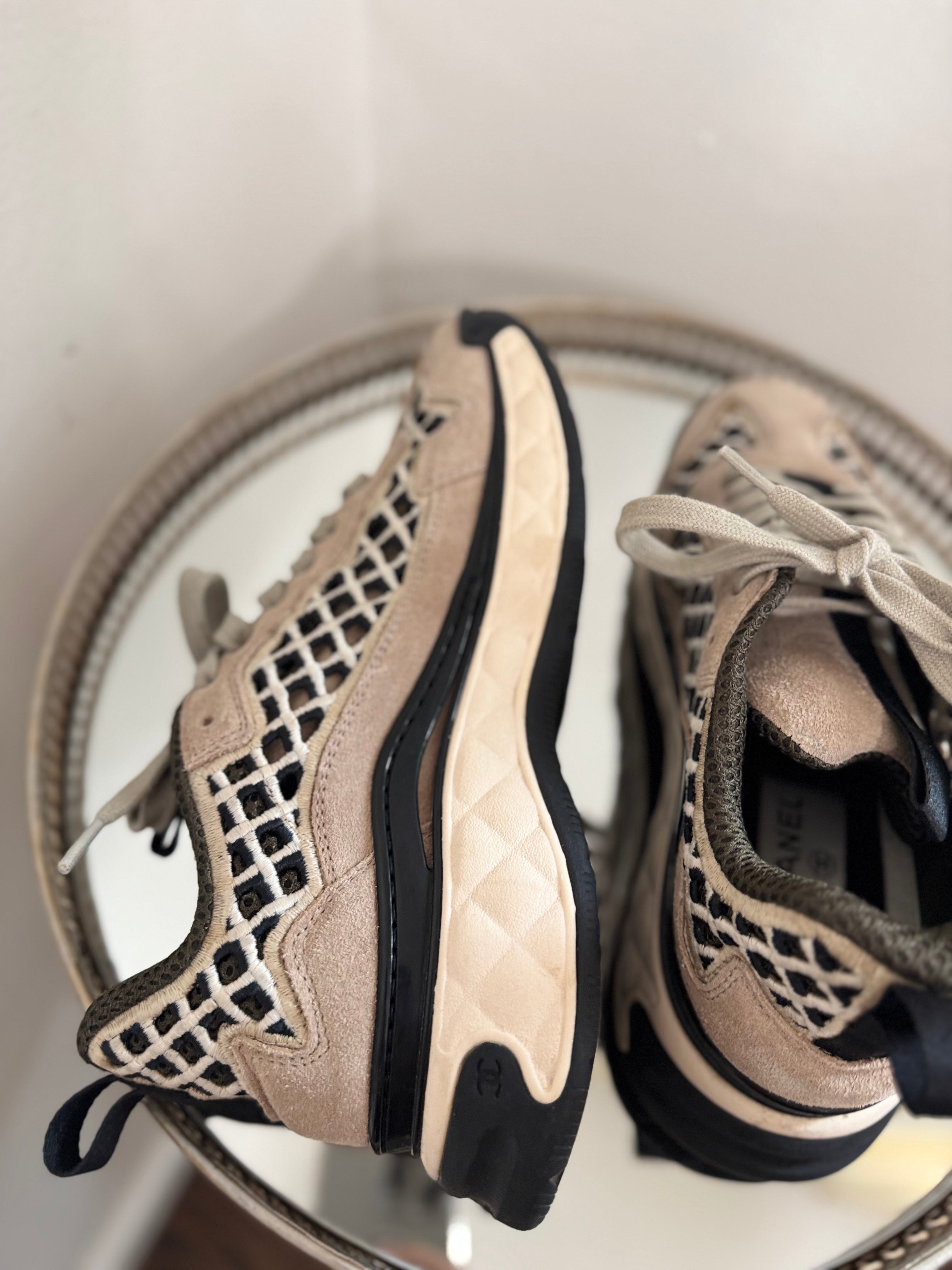 Chanel suede CC interlocking sneakers with Open net