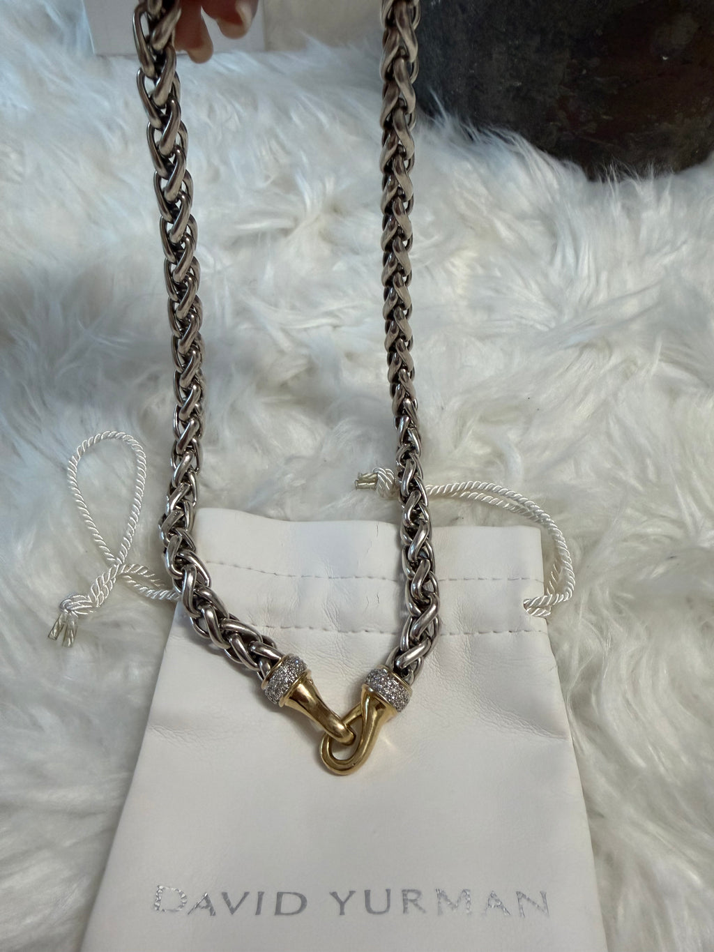 DAVID YURMAN WHEAT CHAIN NECKLACE WITH DIAMOND AND 18K YELLOW HOOK CLASP