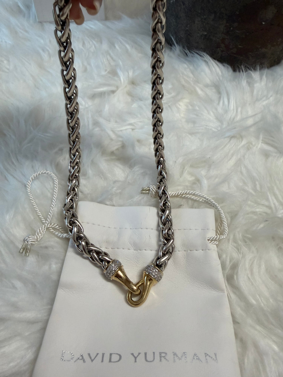 DAVID YURMAN WHEAT CHAIN NECKLACE WITH DIAMOND AND 18K YELLOW HOOK CLASP