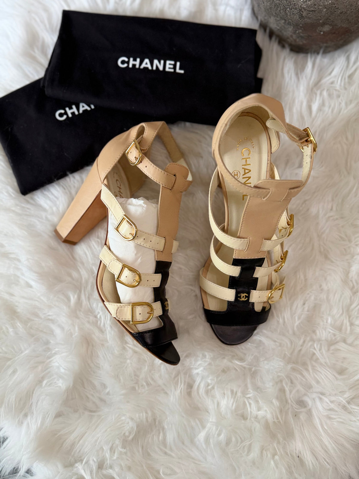 CHANEL GLADIATOR STYLE LEATHER SANDAL