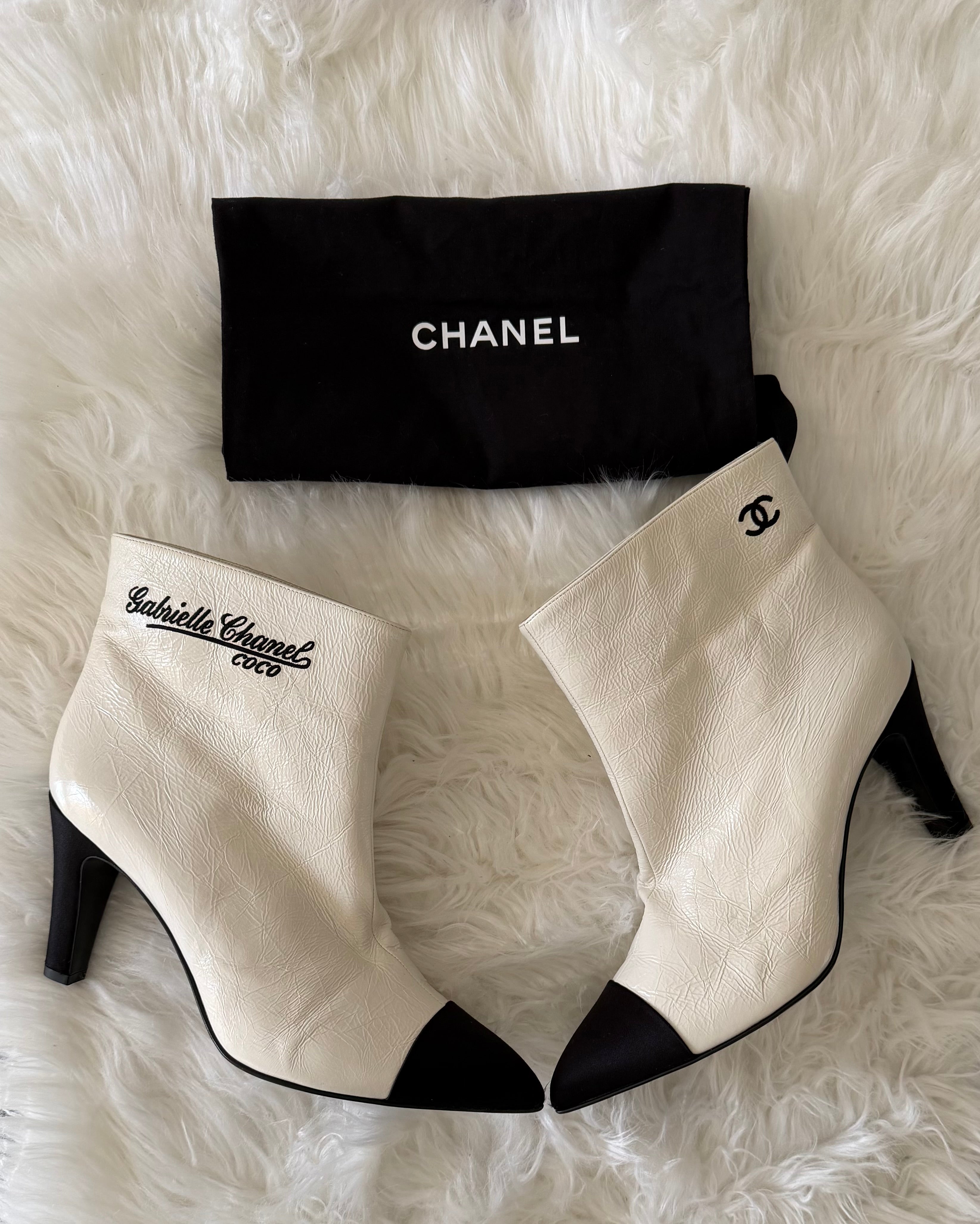 CHANEL GABRIELLE COCO CRINKLED CALFSKIN LEATHER ANKLE BOOTS