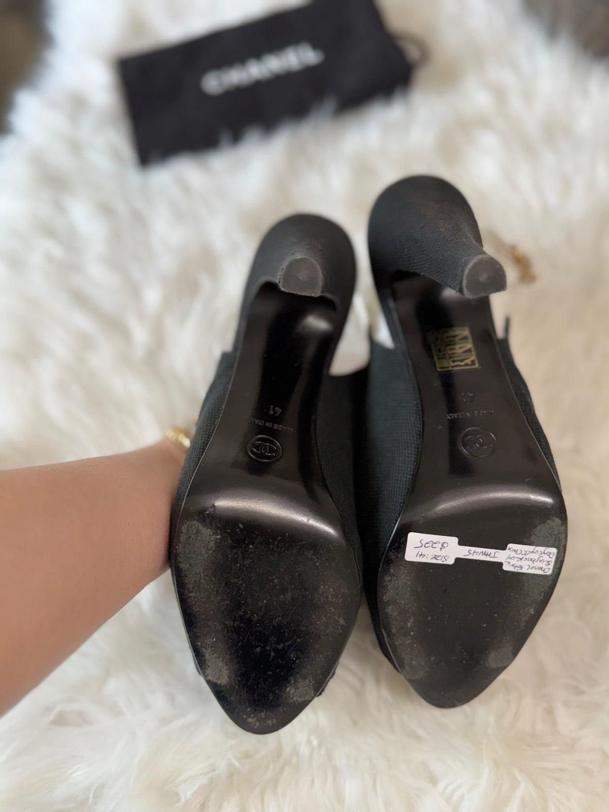 CHANEL INTERLOCKING CC LOGO SLINGBACK PUMP WITH GOLD CC CHARM ON THE BUCKLE