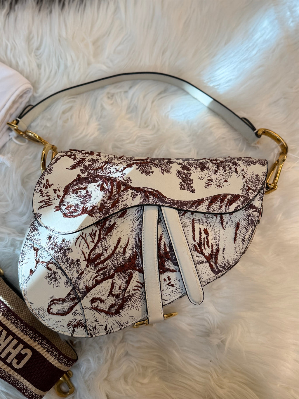 DIOR MEDIUM SADDLE TOILE DE JOUR TIGER EMBROIDERED CALFSKIN
