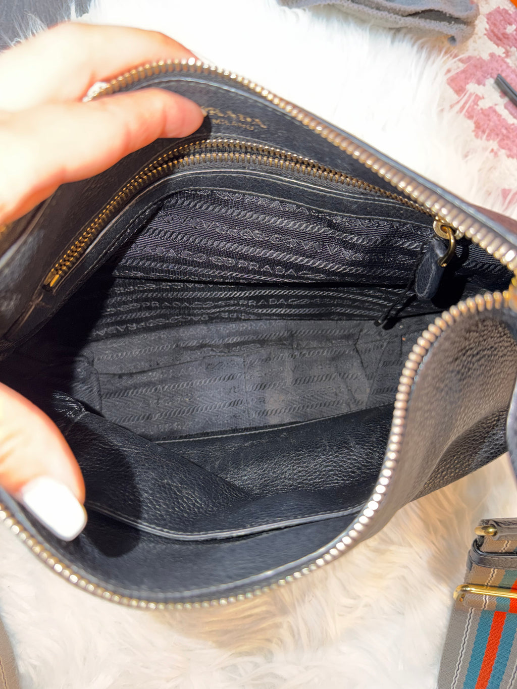 PRADA PEBBLED LEATHER HOBO BAG