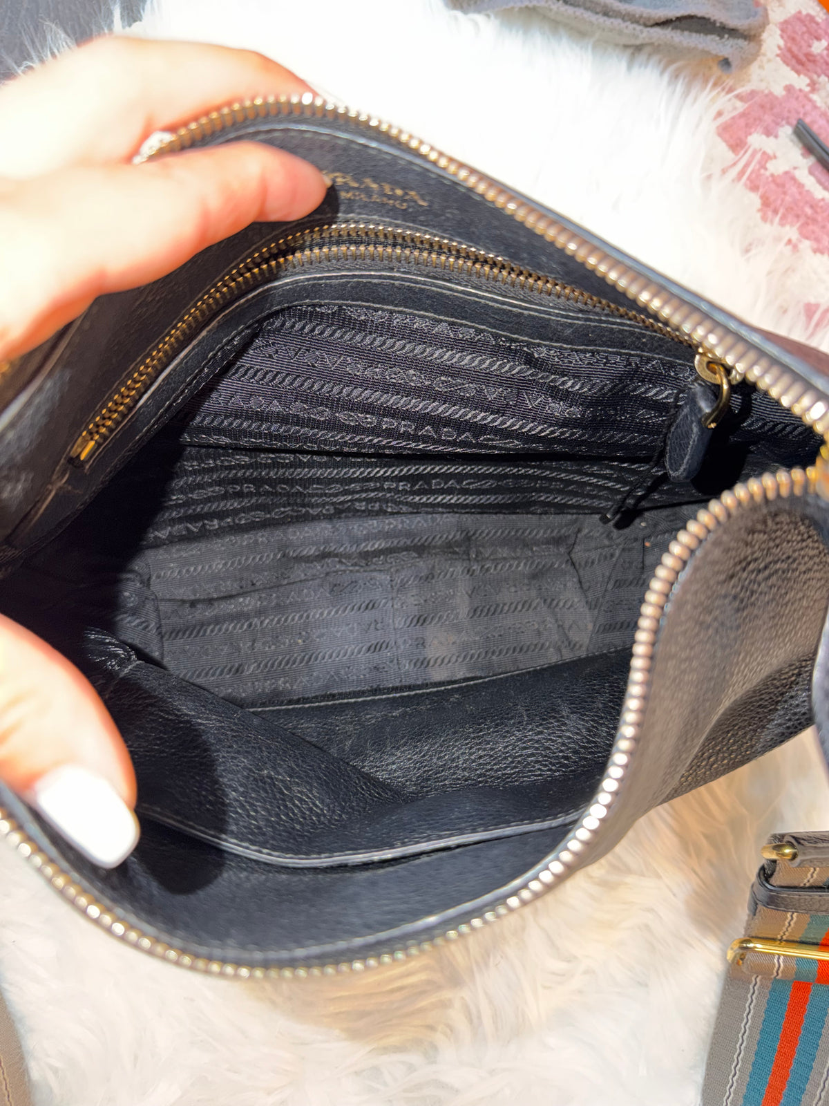 PRADA PEBBLED LEATHER HOBO BAG