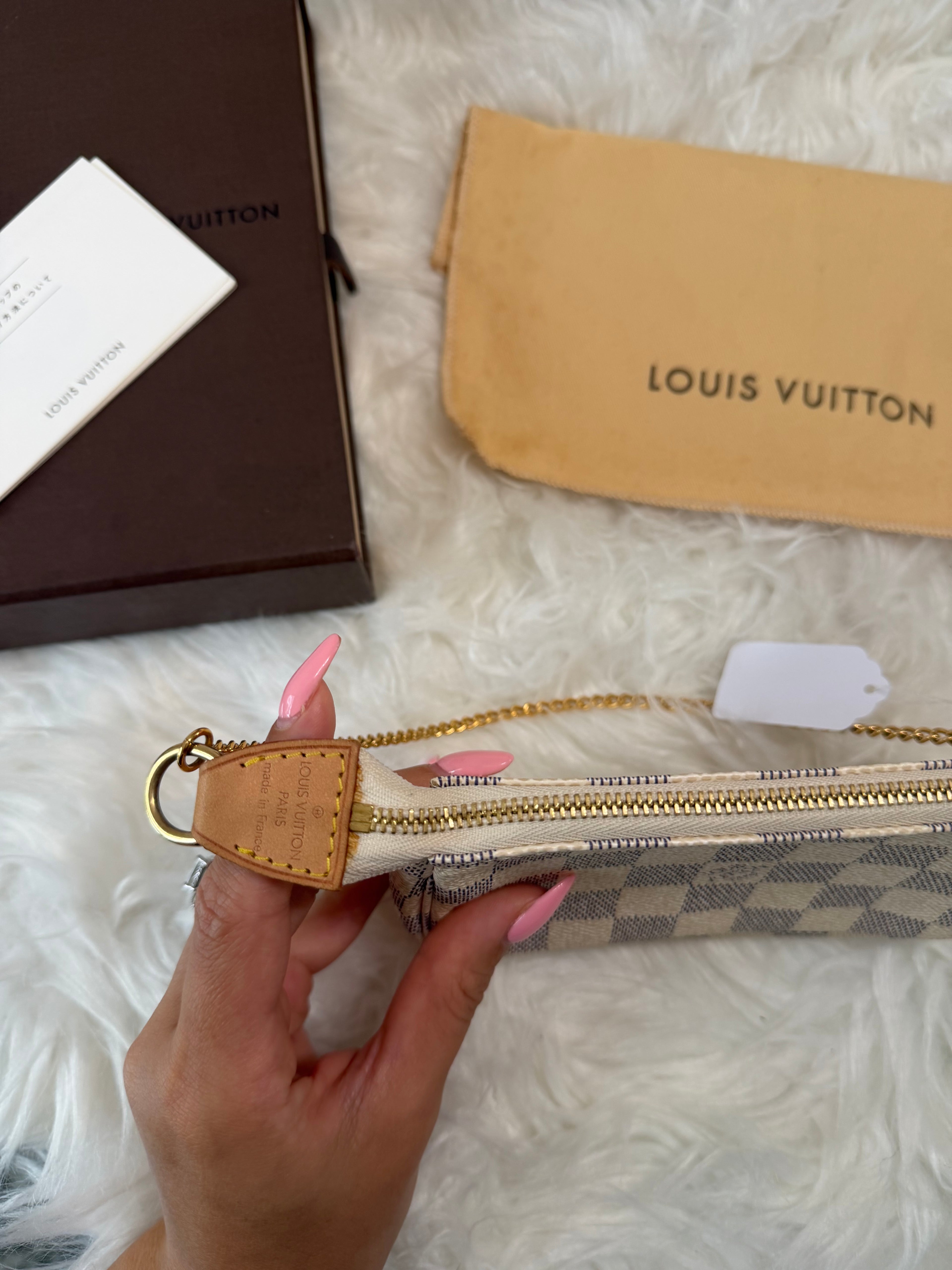 LOUIS VUITTON MINI POCHETTE DAMIER AZUR CANVAS LEATHER