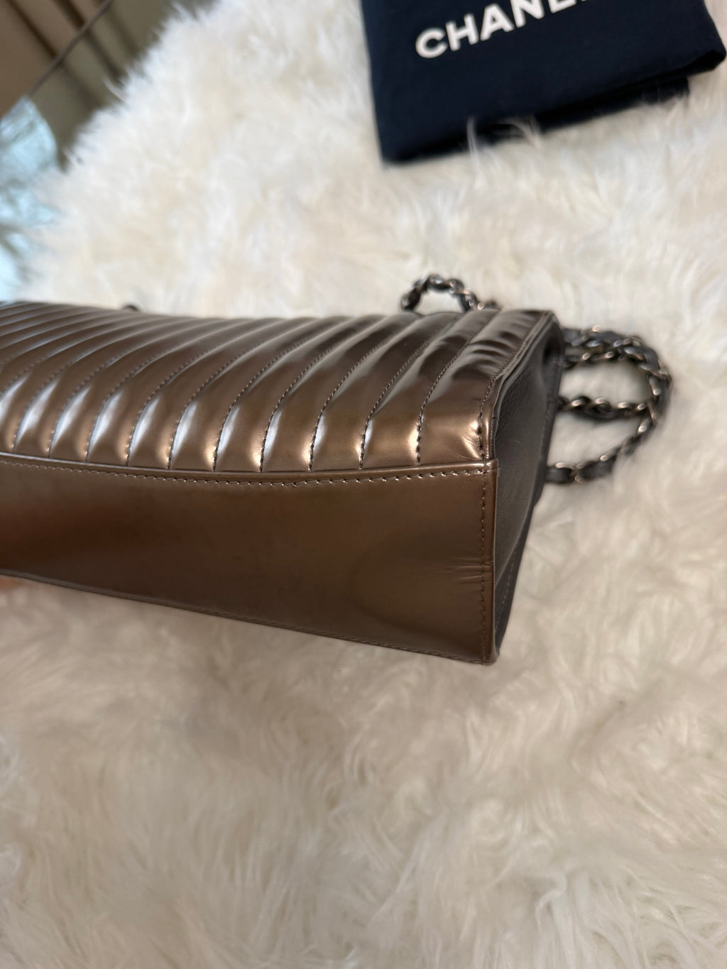 CHANEL MAHARAJA EXPRESS METALLIC PATENT FLAP WITH RHW
