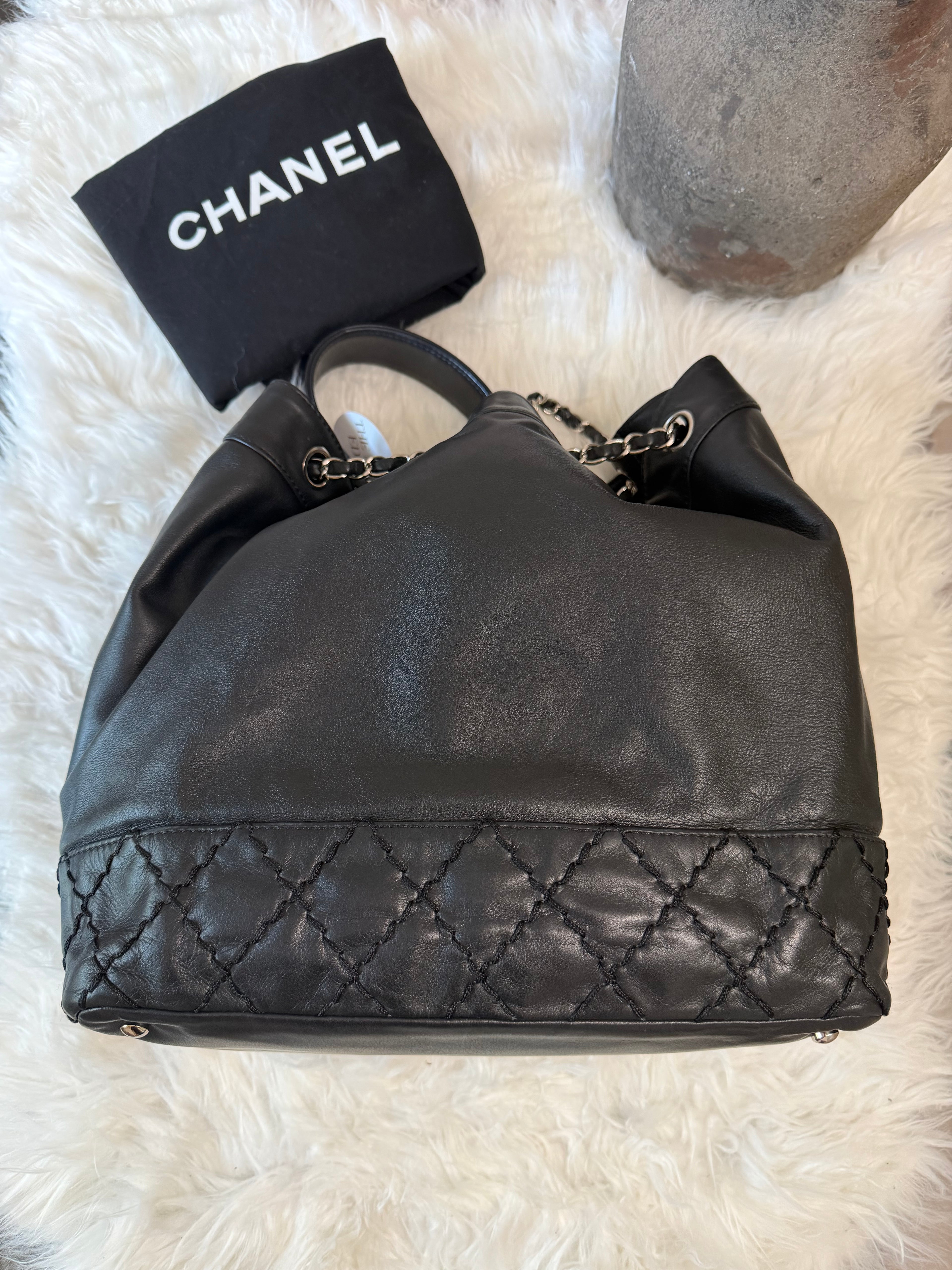 CHANEL SURPIQUE CC DRAWSTRING CALFSKIN BUCKET BAG