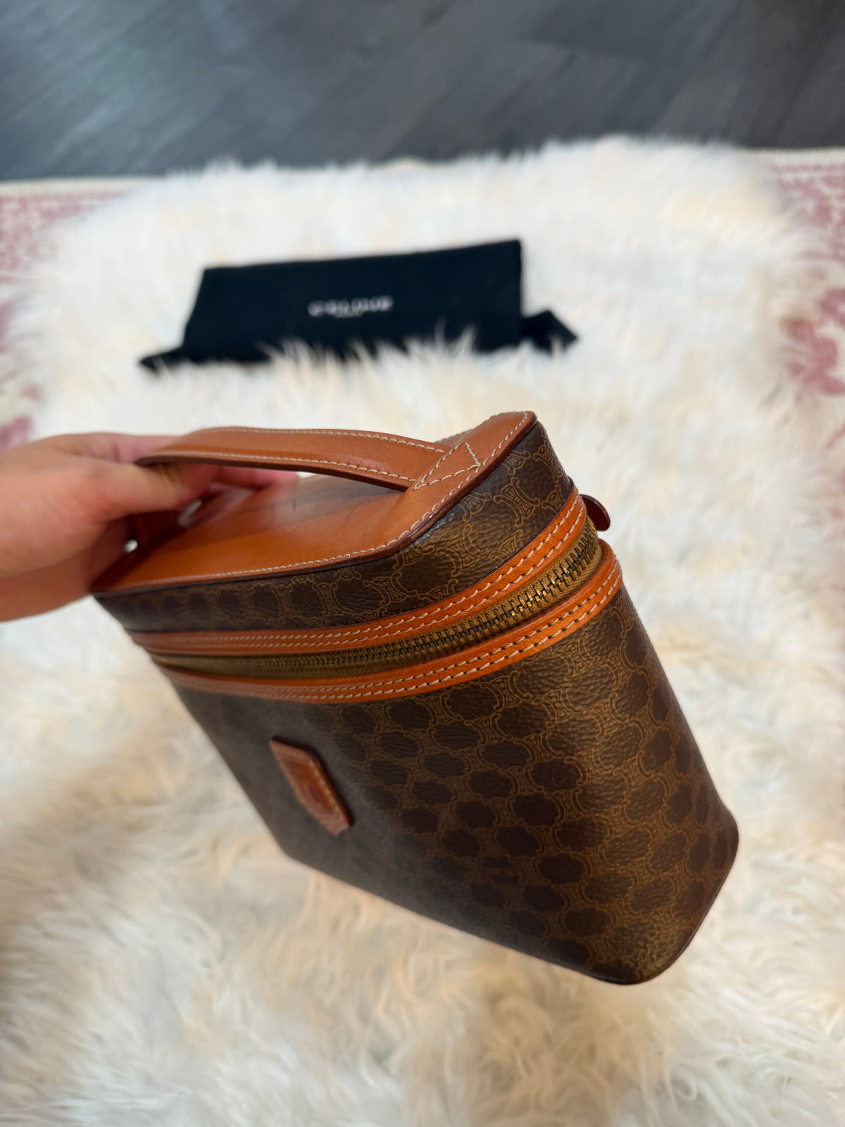VINTAGE CELINE VANITY IN CANVAS WITH CARAMEL TRIM