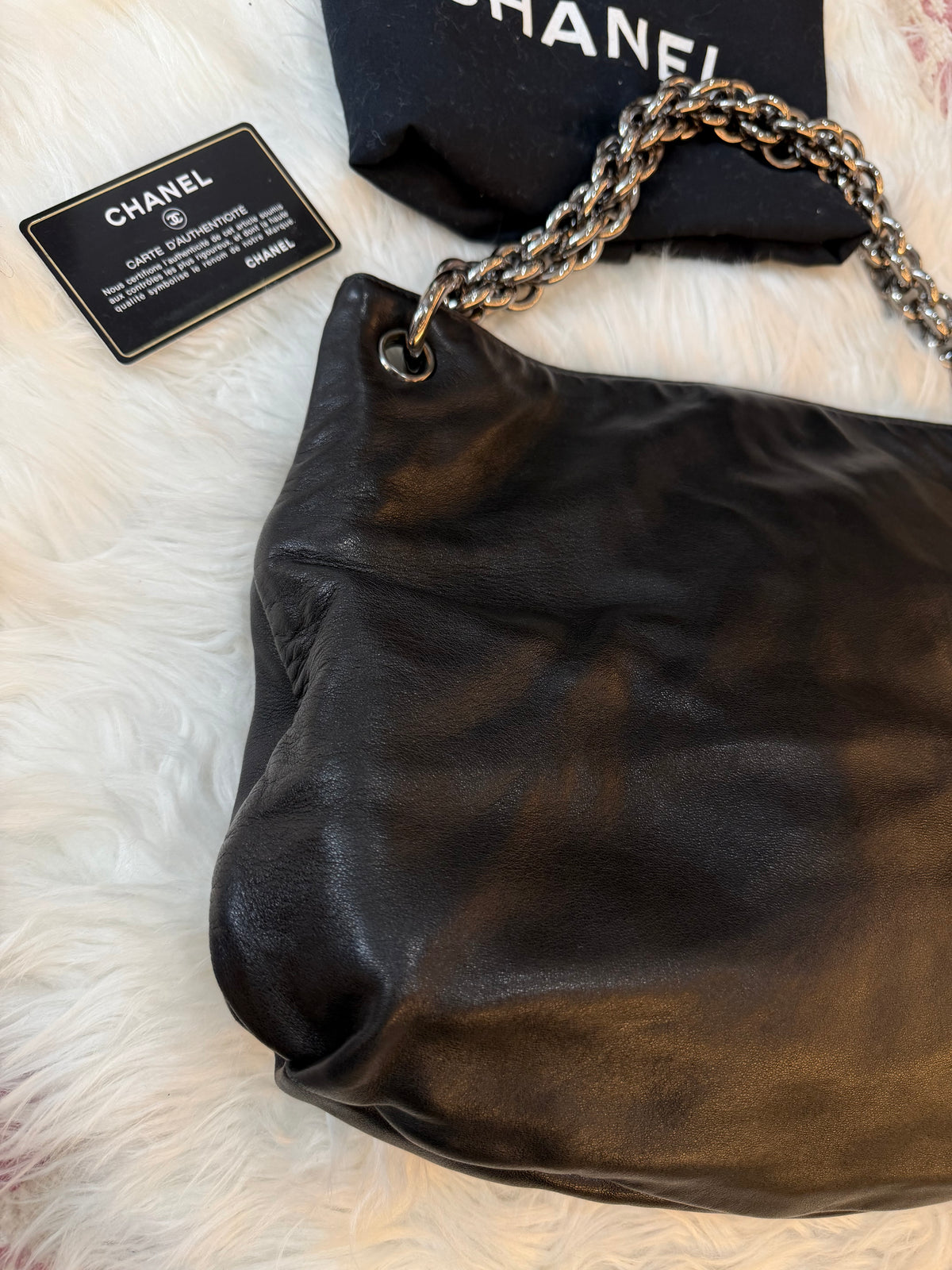 CHANEL LAMBSKIN CHAIN HOBO BAG